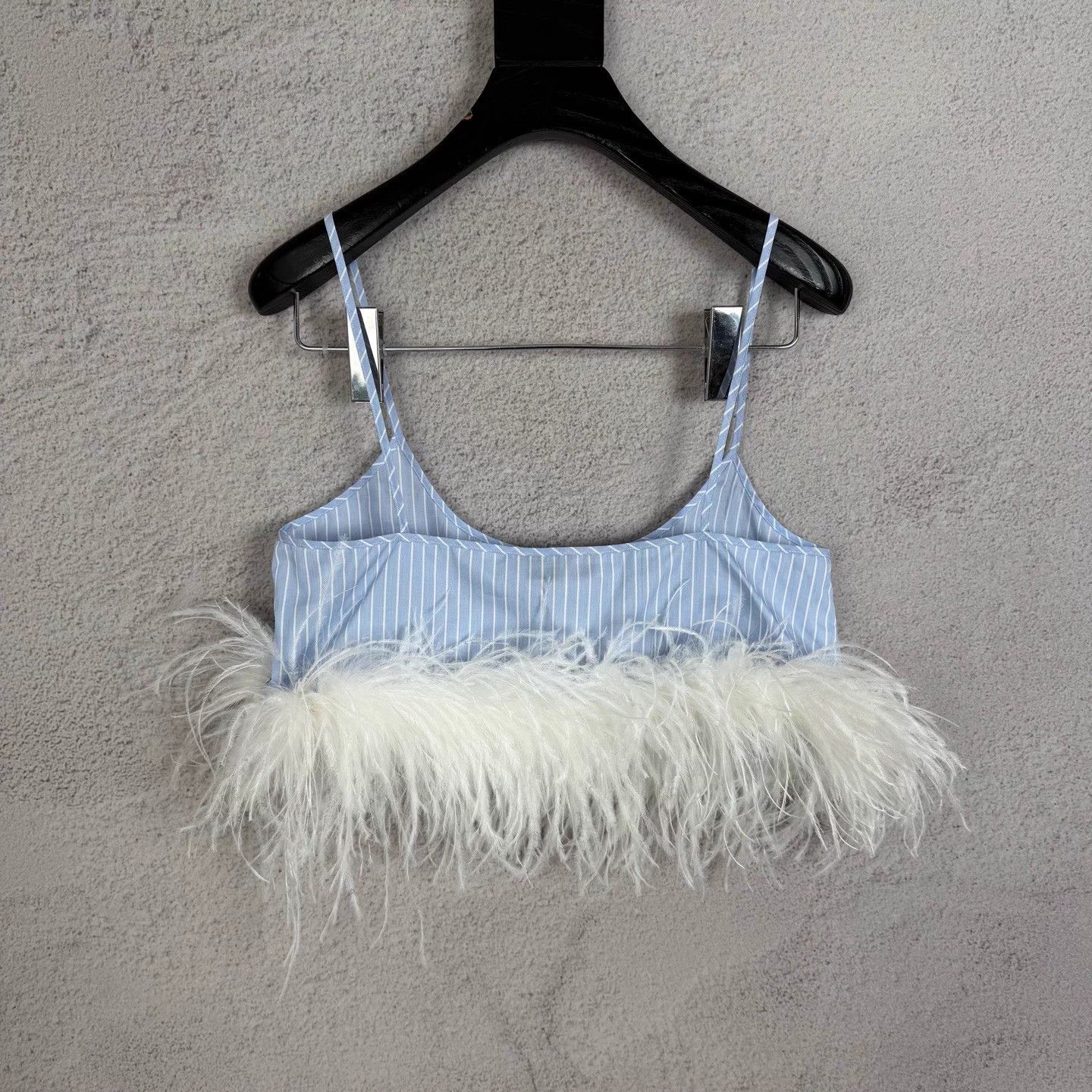 Miu Miu MIU MIU women's sky blue stripe ostrich feather cami Size XS / US 0-2 / IT 36-38 - 2 Thumbnail