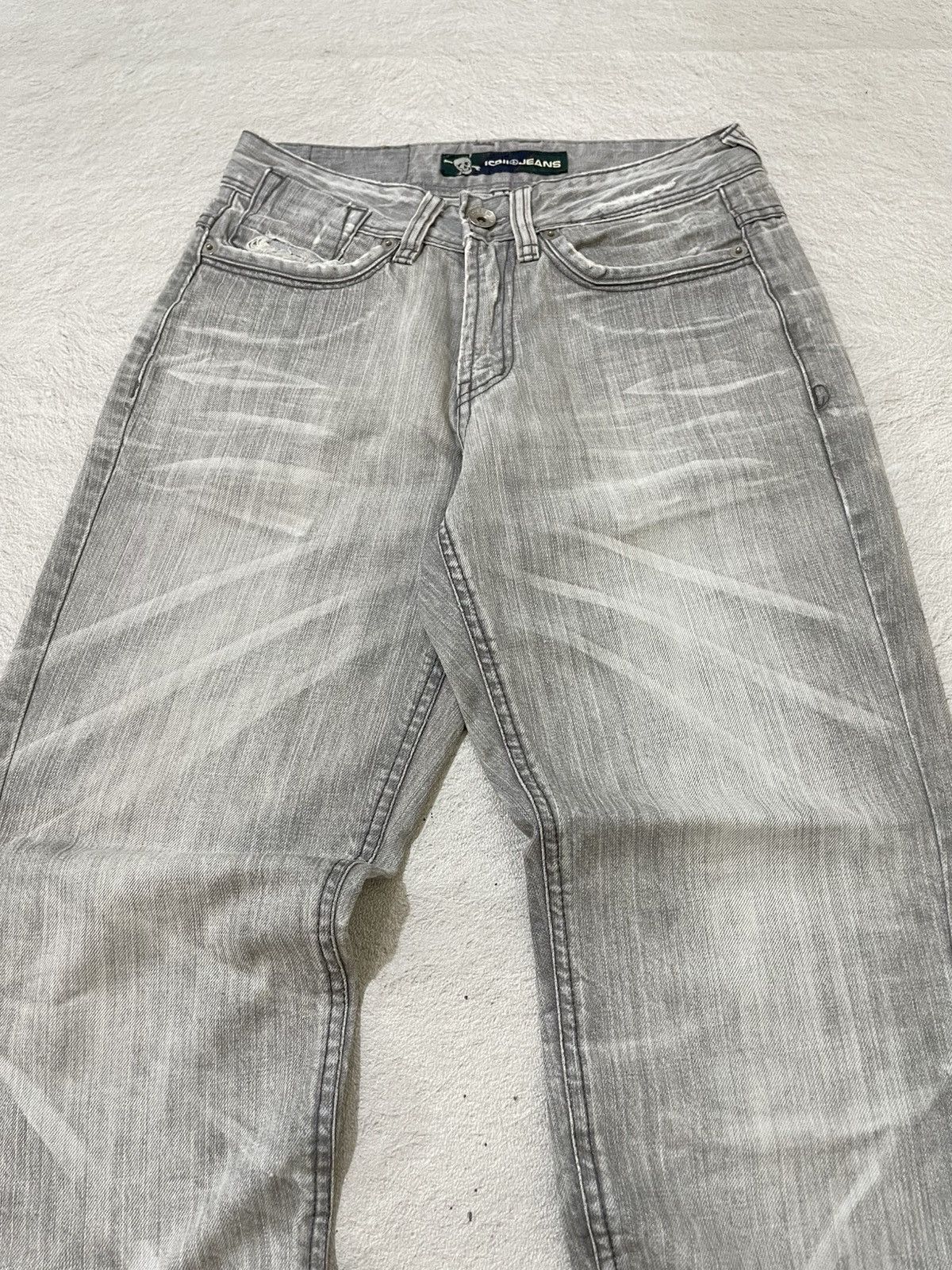 Japanese Brand 2000s IGII Y2K Washed Grey Denim Wide Leg Whiskered Fade Size US 28 / EU 44 - 2 Thumbnail