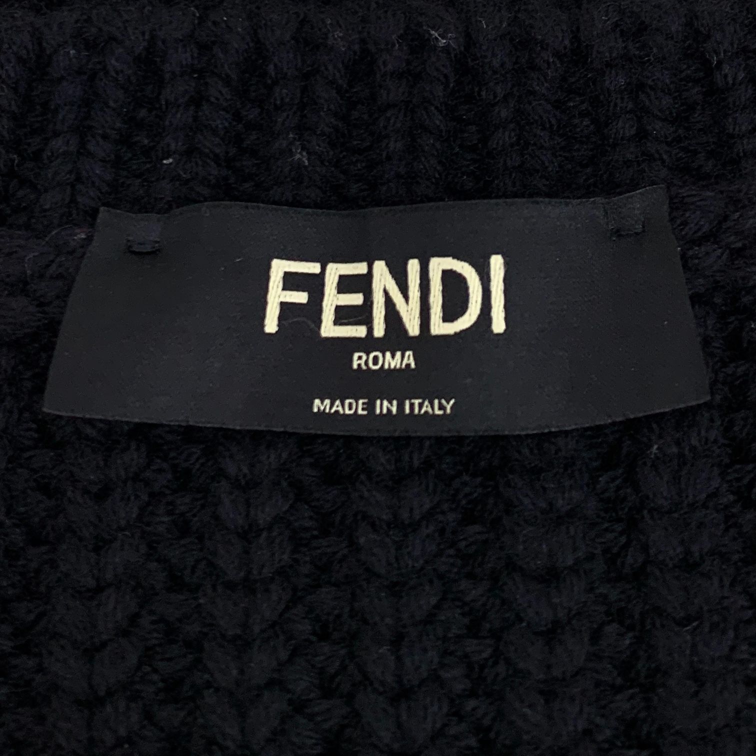 Fendi Fendi Black Logo Embroidered Wool Round-Neck Long-Sleeve Kni Size US L / EU 52-54 / 3 - 2 Thumbnail