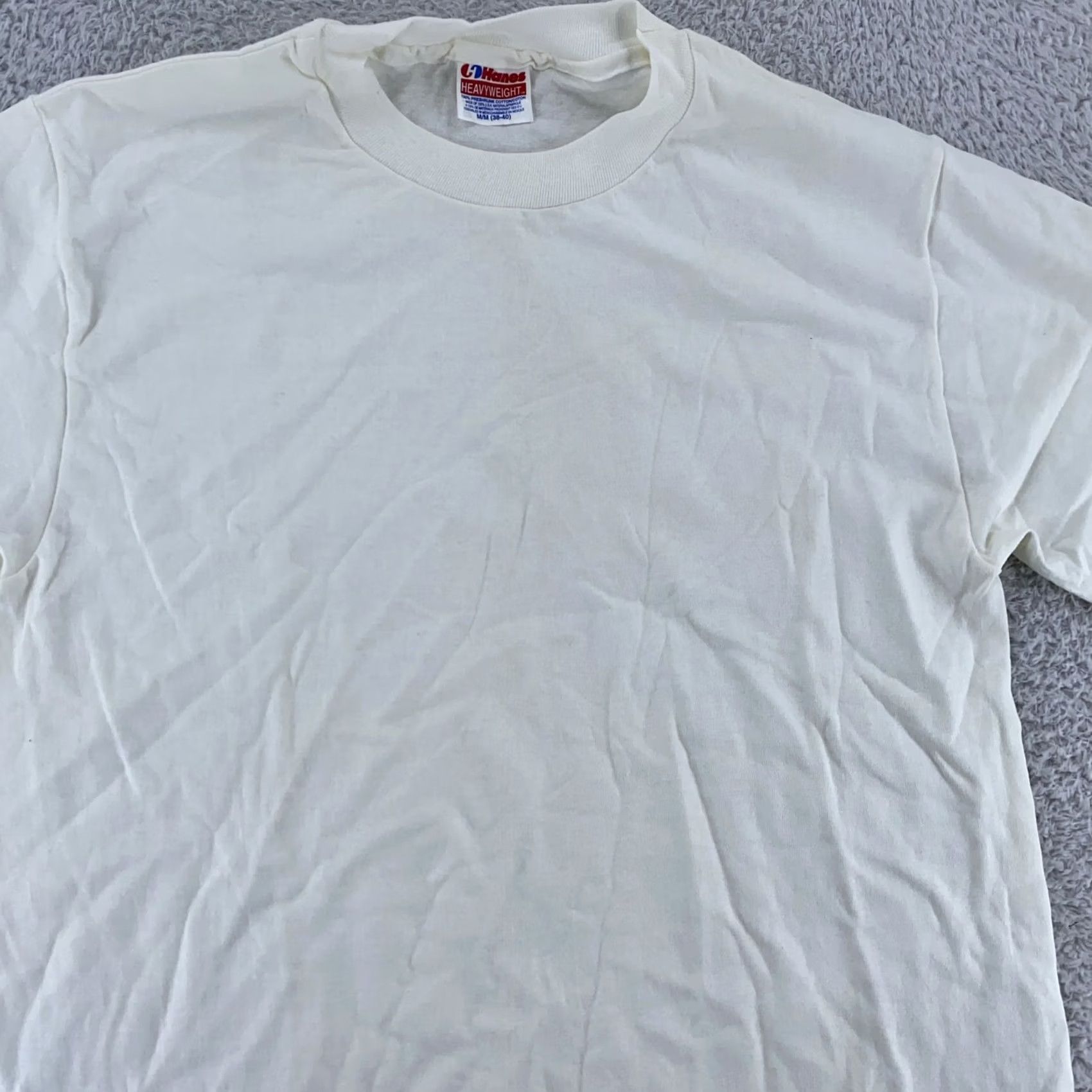 Hanes Hanes Shirt Mens Medium White Heavyweight Crewneck T-Shirt Casual Cotton Short Sleeve Solid Vintage? No Size US M / EU 48-50 / 2 - 2 Thumbnail