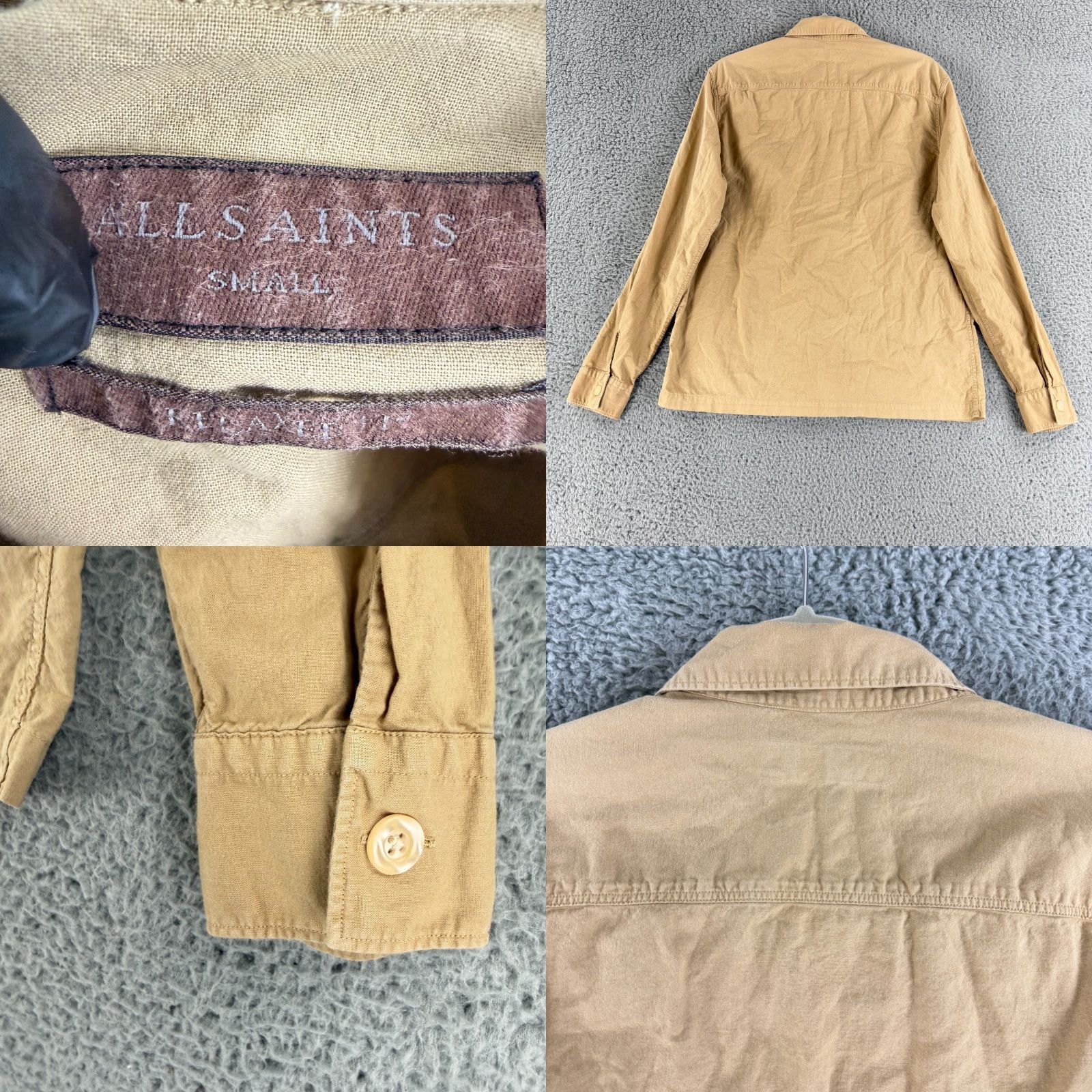 Allsaints AllSaints Strathmoor Button-Up Utility Shirt Mens Small Relaxed Fit Long Sleeve Brown Cotton Regular Pattern Solid Col Size US S / EU 44-46 / 1 - 9 Thumbnail