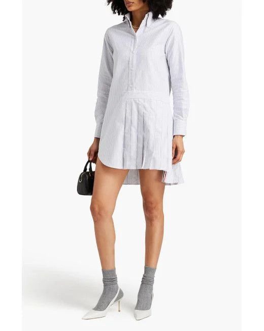 Thom Browne o1s22i1n0924 Striped Oxford Shirt Dress in White & Grey Size XS / US 0-2 / IT 36-38 - 2 Thumbnail