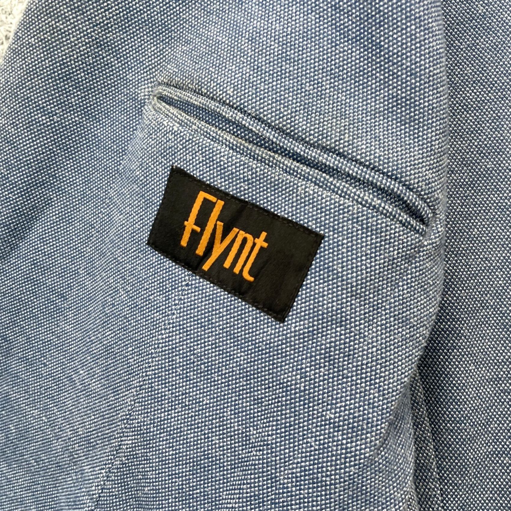 Vintage Flynt Men Blazer Jacket 42L Blue Wool Polyester Notch Lapel Single-Breasted 2-Button 4-Button Long Coat City Preppy Business Mens Size 42R - 6 Thumbnail