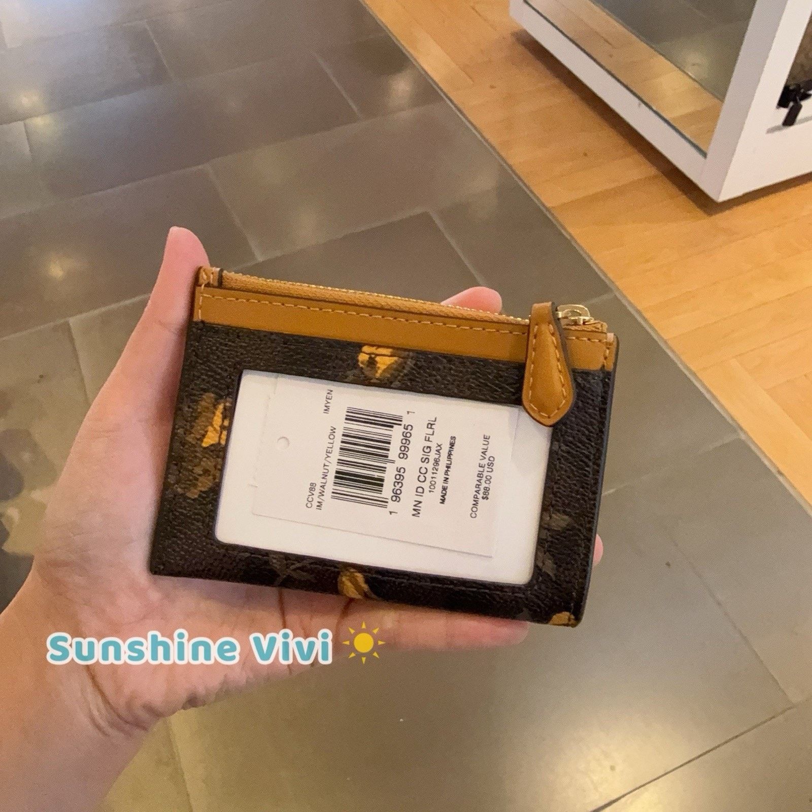 Coach NWT Coach Mini Skinny Id Case Floral Walnut/Yellow CCV88 Size ONE SIZE - 4 Thumbnail