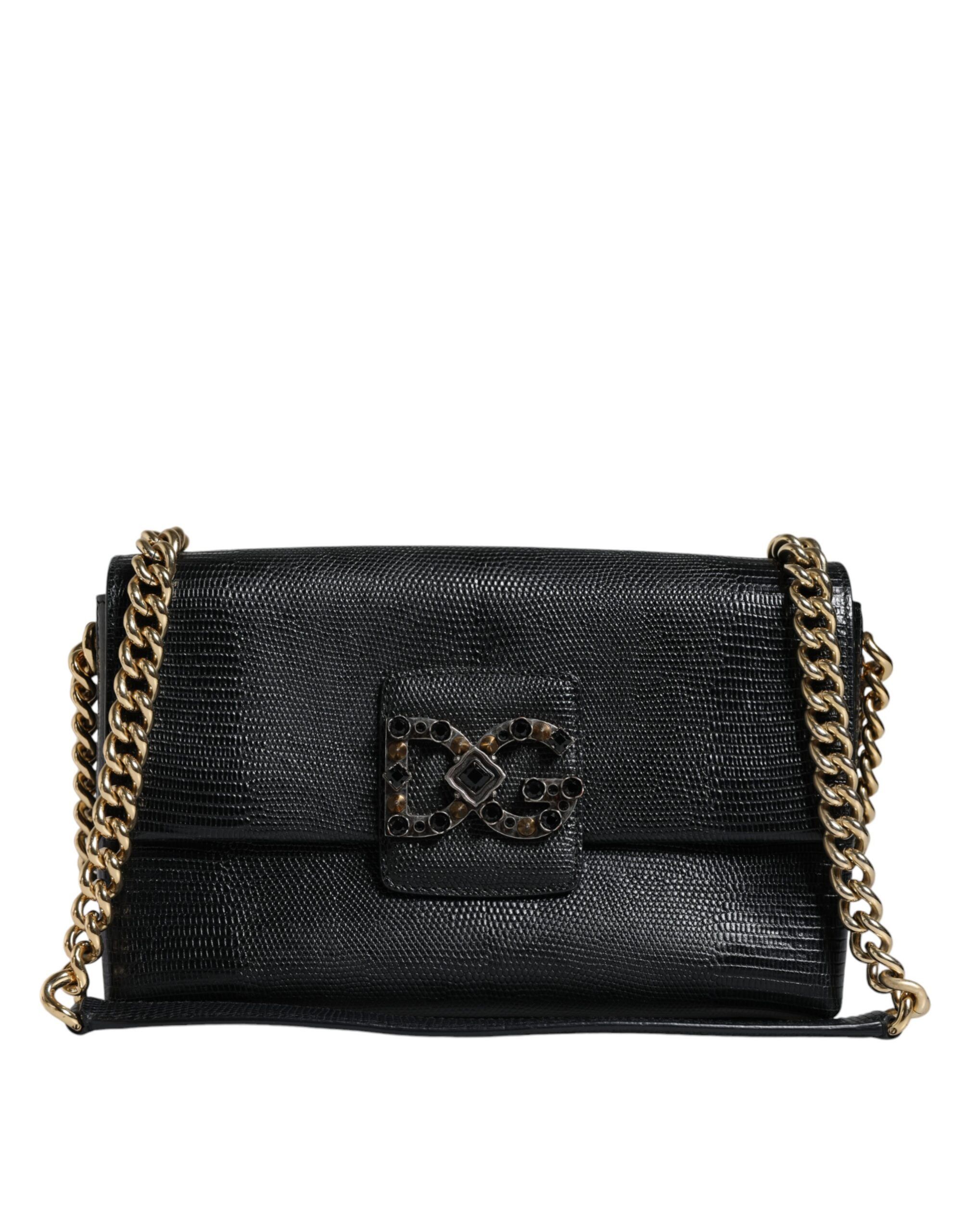 Dolce & Gabbana Black Leather DG Millennials Crystal Crossbody Women's Bag Size ONE SIZE - 1 Thumbnail