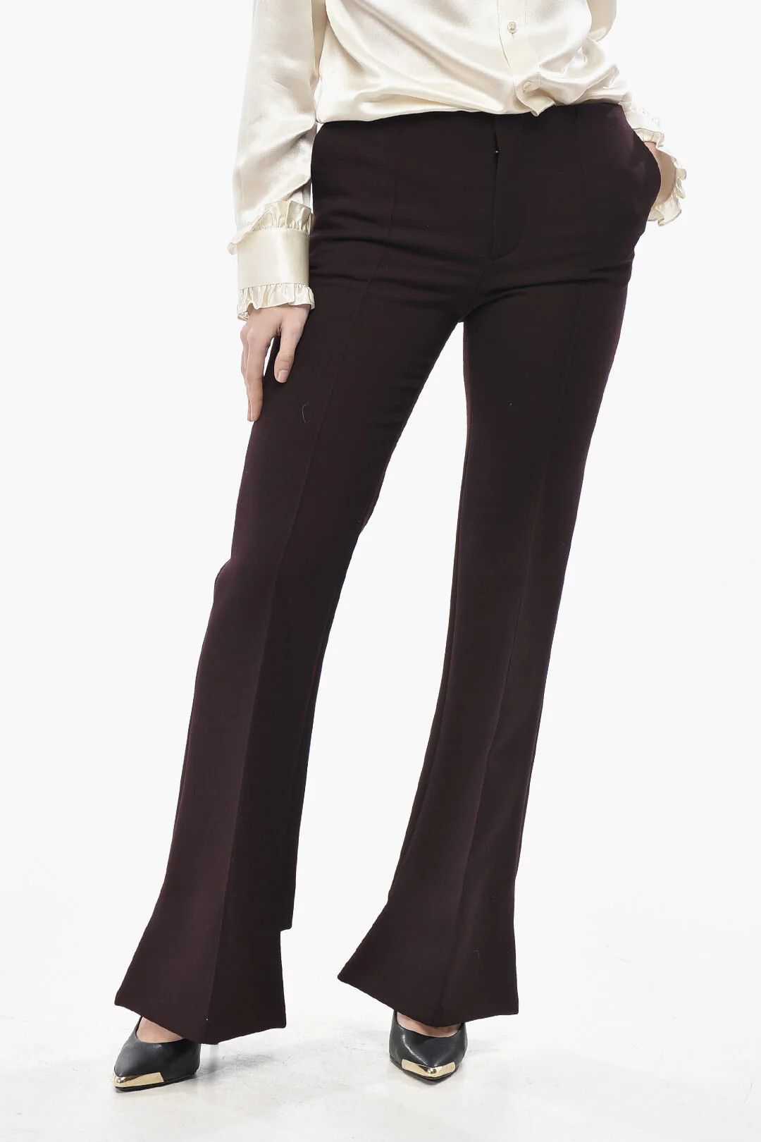 Chloe og1mm0426 Bootcut Virgin Wool Pant in Burgundy Size 28" / US 6 / IT 42 - 1 Thumbnail