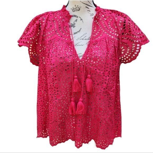 Ulla Johnson Ulla Johnson Dolly Top Fuchsia Eyelet Ruffle Cap Sleeves ...