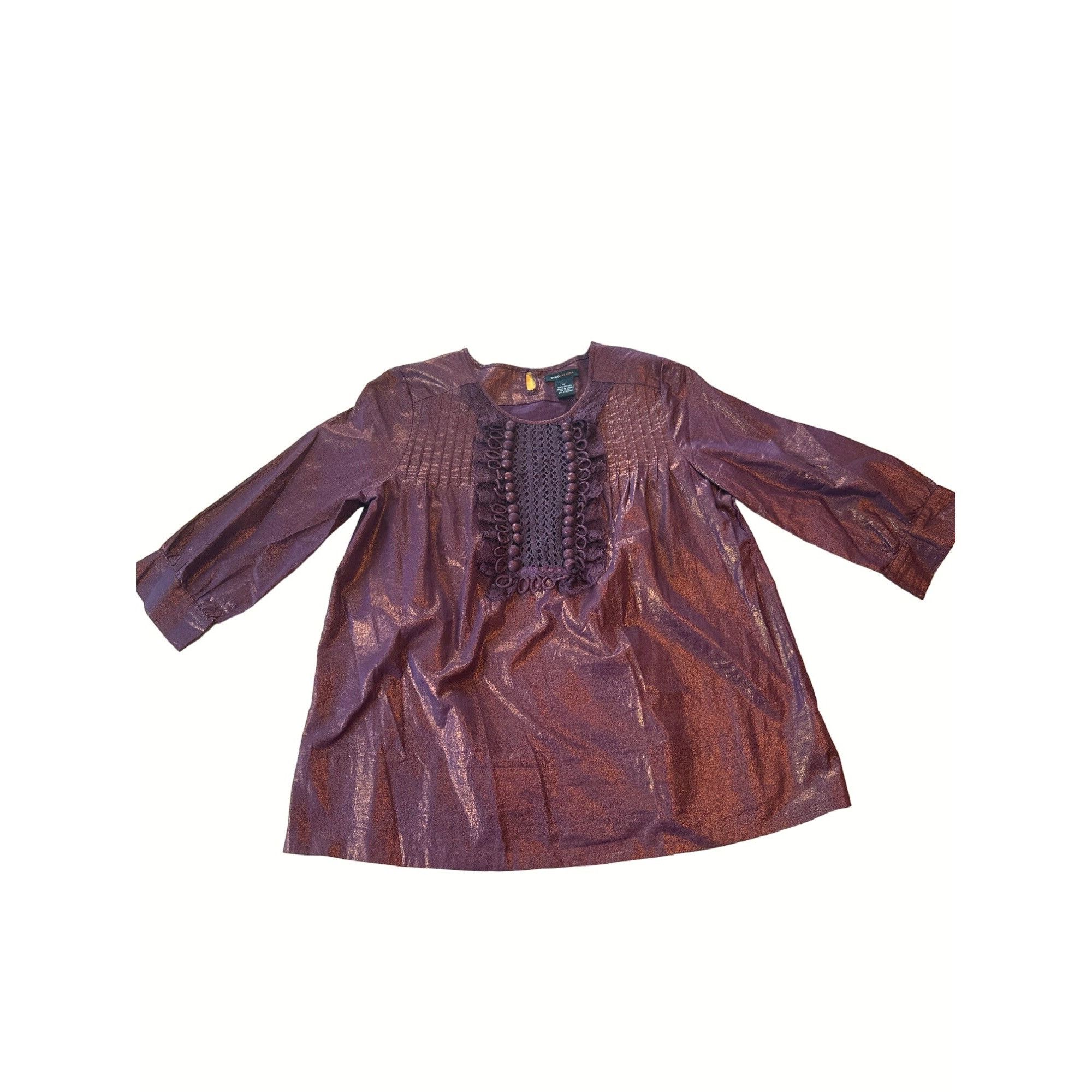 Bcbgmaxazria BCBGMAXAZRIA Metallic Purple and Gold Cotton Blouse With Lac Size M / US 6-8 / IT 42-44 - 5 Thumbnail