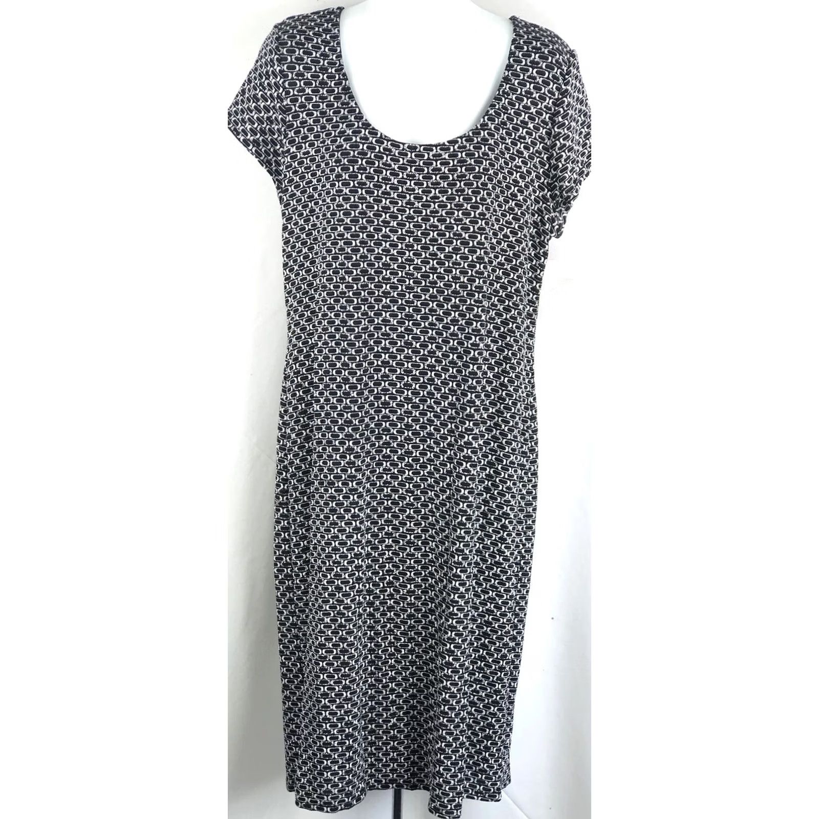 Vintage NWT Olivia Matthews Midi Shift Dress L blk/silver Metallic Glitter Cut Out Back Dress Size L / US 10 / IT 46 - 5 Thumbnail