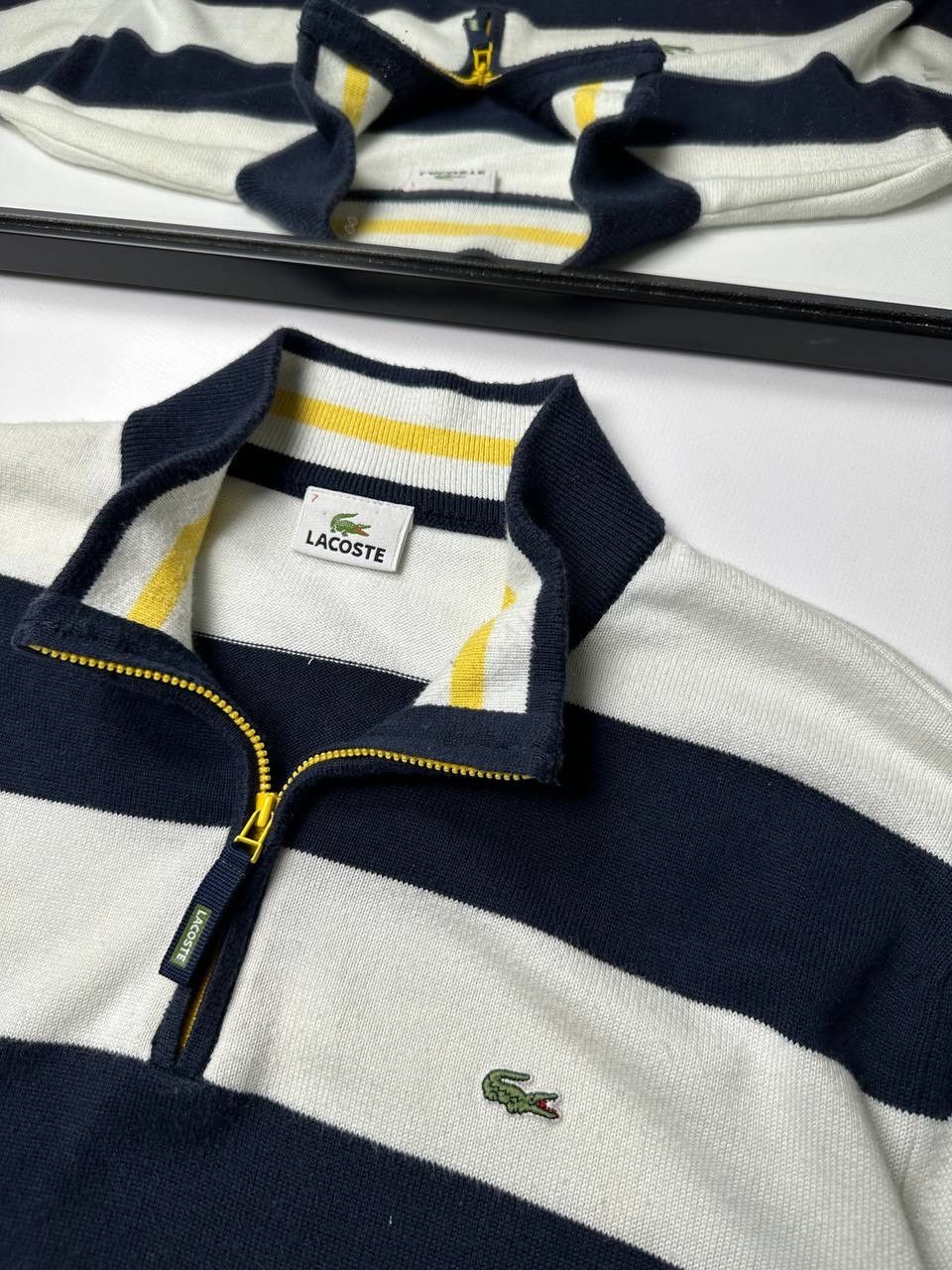 Lacoste Vintage 00s Lacoste Striped Rugby Q-Zip Sweater Size US XL / EU 56 / 4 - 3 Thumbnail
