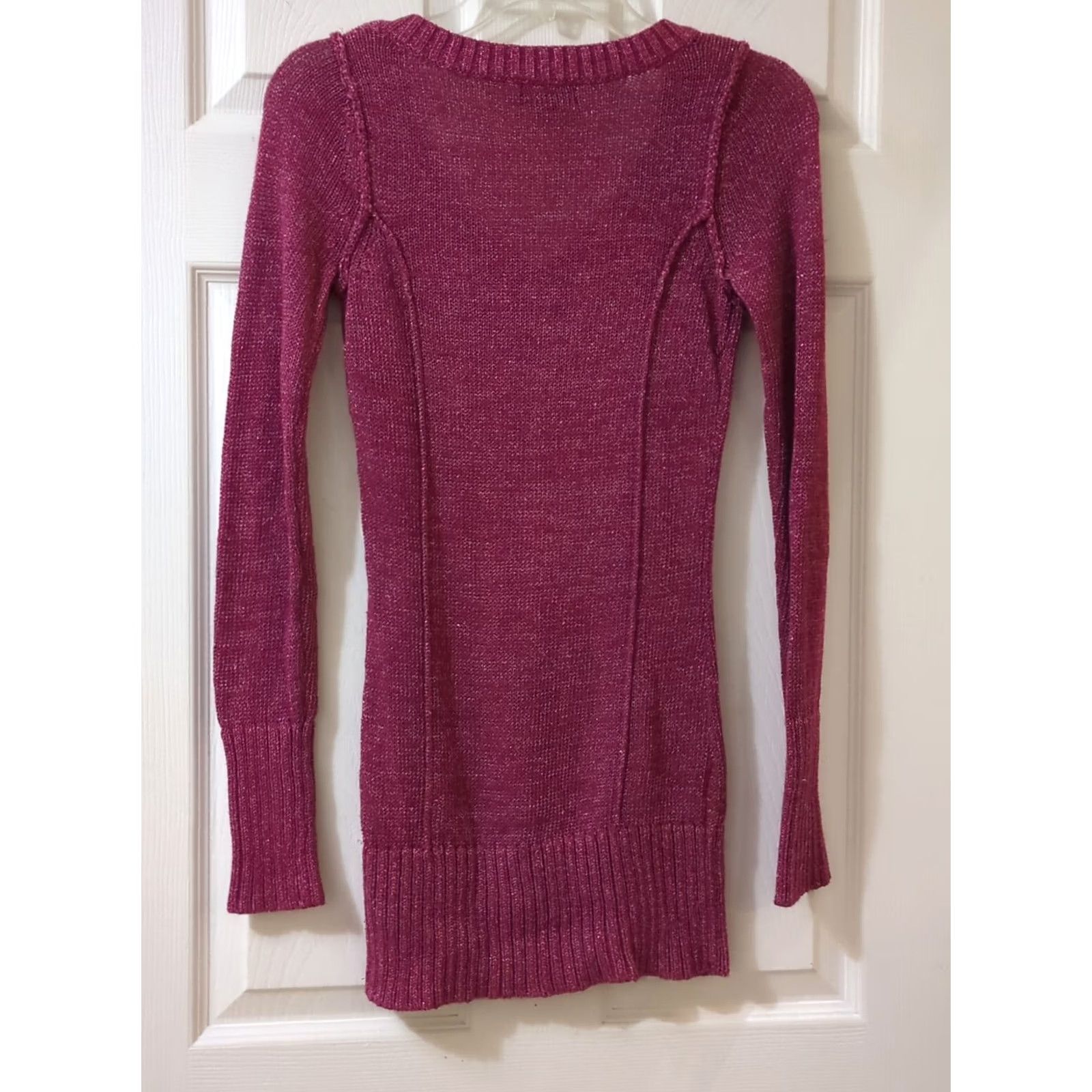 Guess GUESS Women's V-neck Long Tunic Sweater Pink Small Shimmer Glitter Knit Cotton Blend Size S / US 4 / IT 40 - 3 Thumbnail