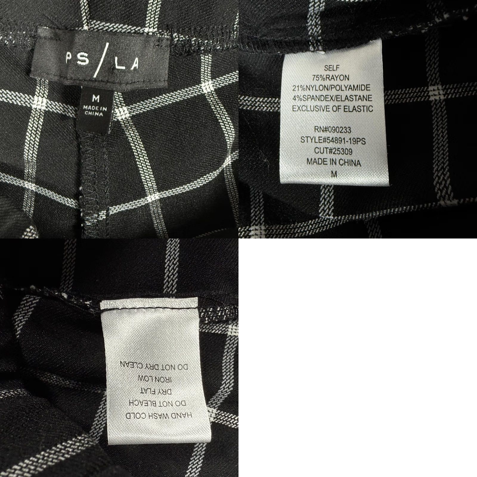 Vintage VINTAGE? No. PS LA Pants Women Medium Black White Plaid Stretch Straight Pull On Rayon Blend Pants Size 32" / US 10 / IT 46 - 8 Thumbnail