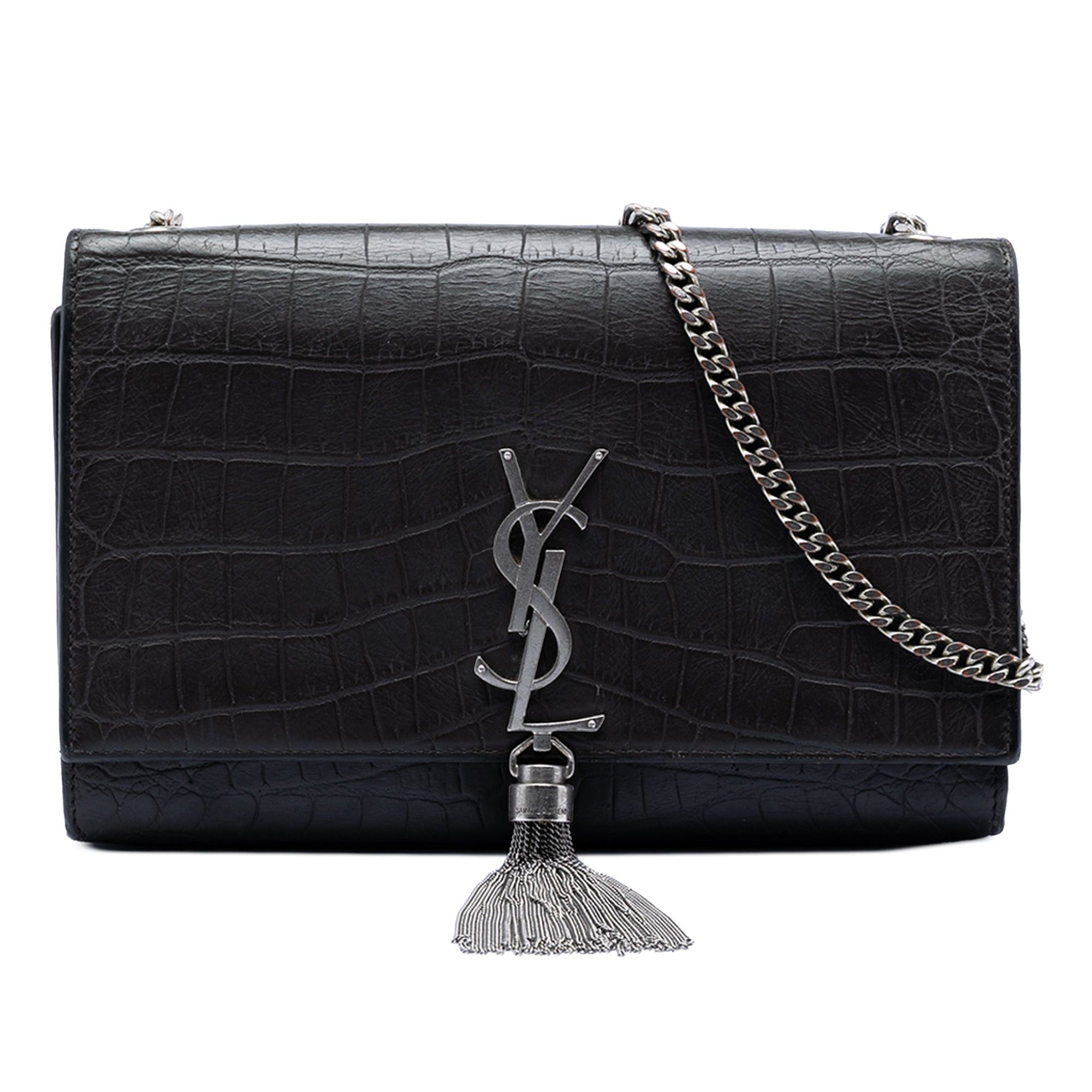 Saint Laurent Paris Medium Croc Embossed Leather Kate Tassel Crossbody Size ONE SIZE - 1 Thumbnail
