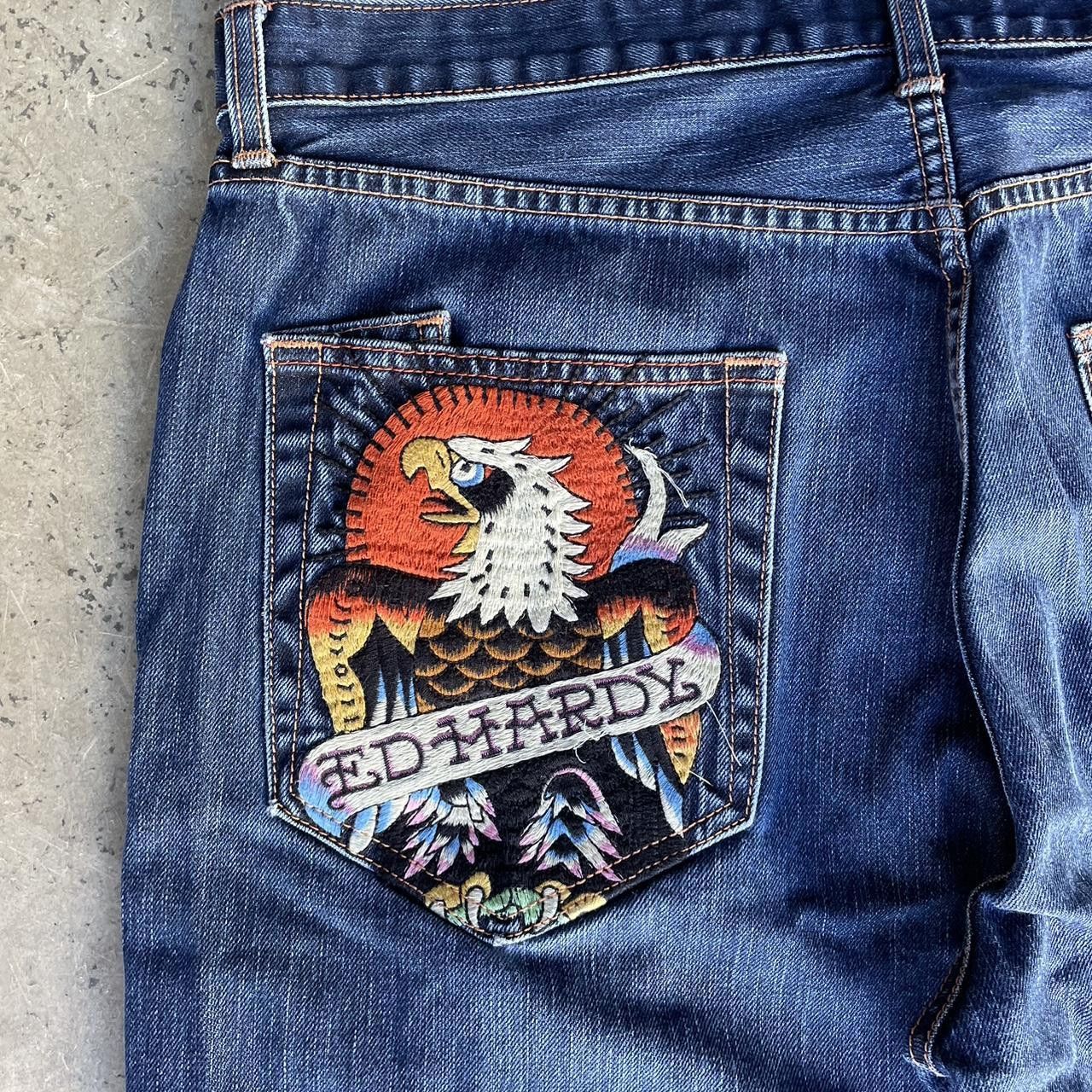 Ed Hardy × Vintage y2k Ed Hardy Embroidered Jeans Skull Eagle Size US 38 / EU 54 - 4 Thumbnail