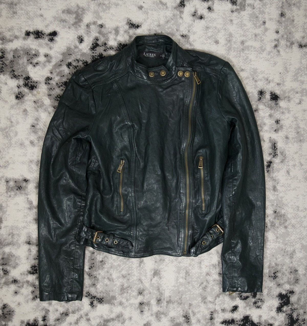 Rare Lauren Ralph Lauren Dark Green Leather Biker Jacket