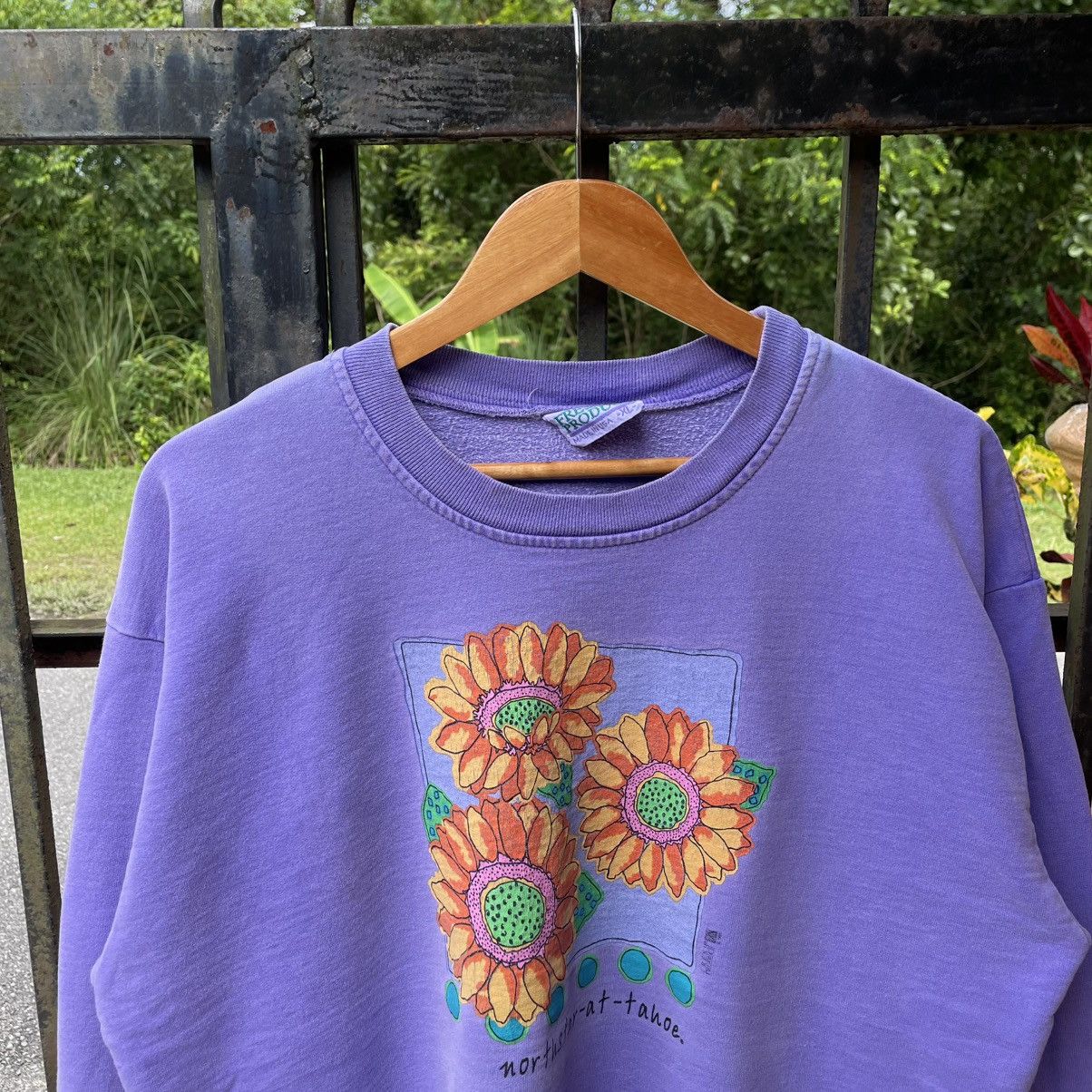 Vintage 🔥Vintage 90s North Start At Tahoe Pop Art Flower Sweatshirts Size US M / EU 48-50 / 2 - 3 Thumbnail