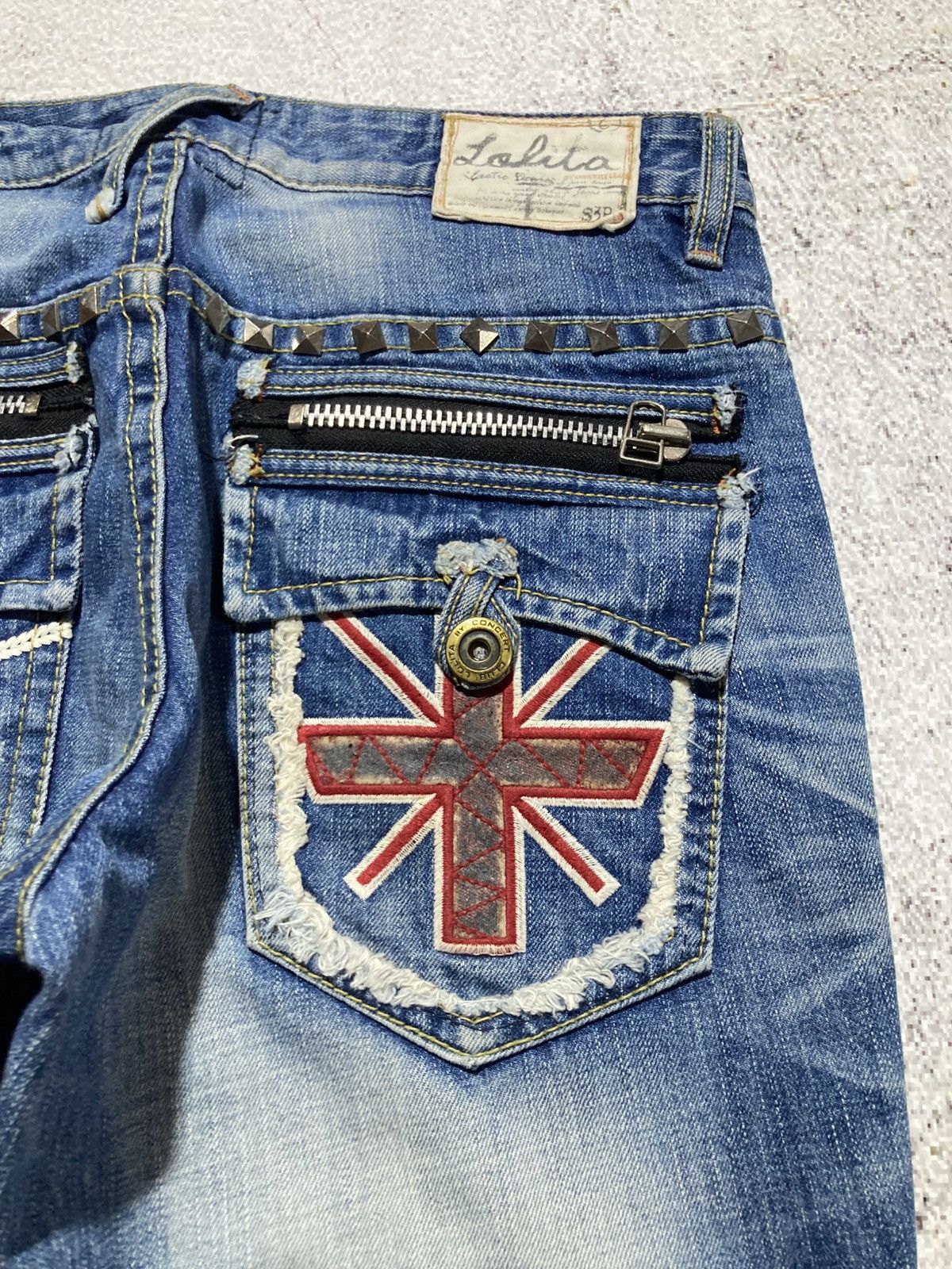 Japanese Brand 2000s Lolita Y2k Studded Faded 3/4 Jeans Pants Lgb Punk Size US 32 / EU 48 - 5 Thumbnail
