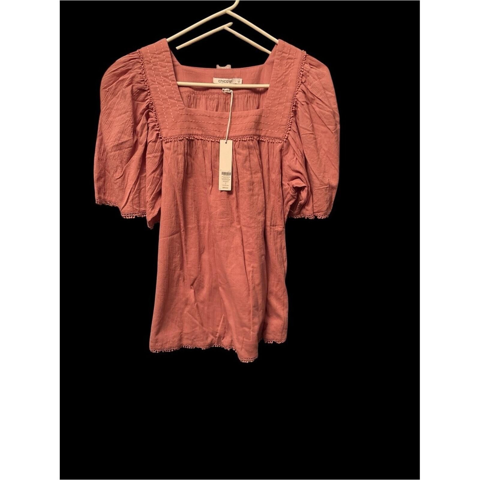 Chicos Chico's Dusty Coral Square Neck Puff Sleeve Top Size M / US 6-8 / IT 42-44 - 1 Thumbnail