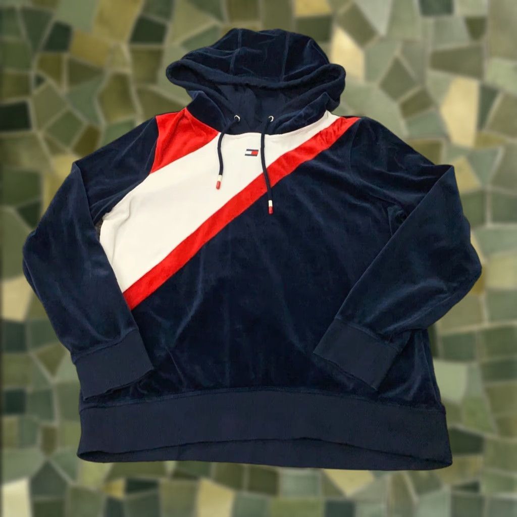 Tommy Hilfiger Tommy Hilfiger Sport Hoodie Sweatshirt Womens XXL Blue Velour Track Logo Pullover Hoodie Sports Activewear Casual Womens XXL Blue Velour Sweatshirt Size XXL / US 16-18 / IT 52-54 - 1 Thumbnail