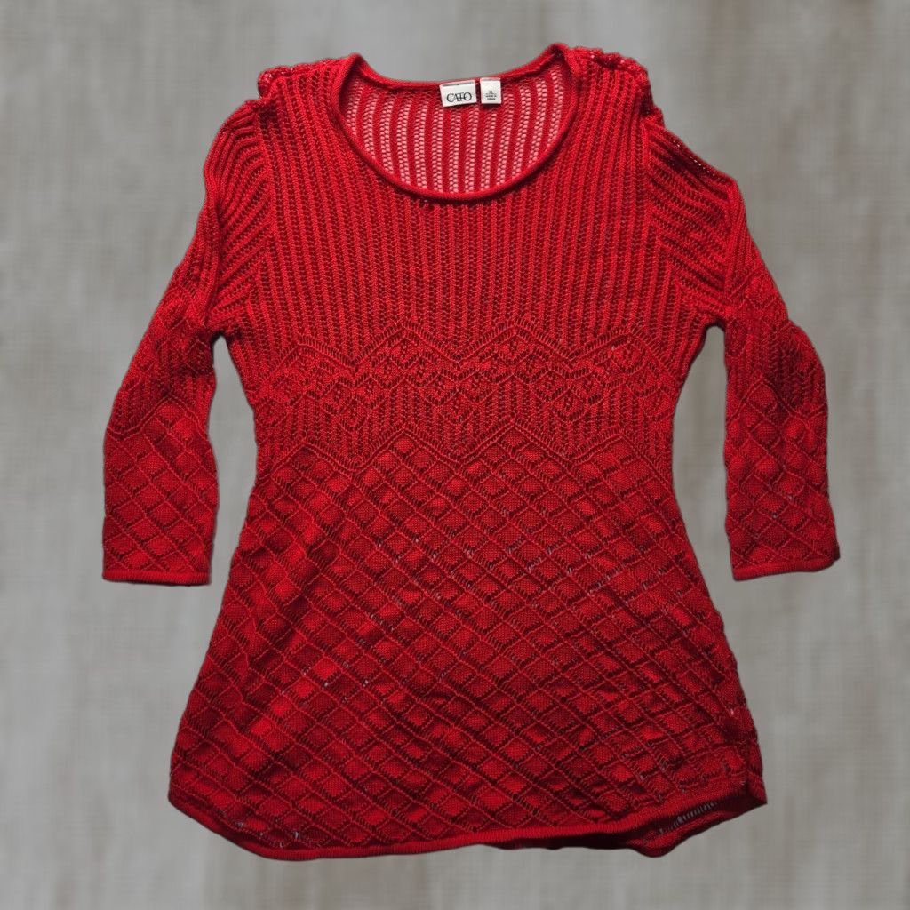 Vintage CATO Sweater Open Knit Red Crew Neck Long Sleeve XL Women’s Pullover Lightweight Knit Open-Knit Regular Fit Vintage: No Size XL / US 12-14 / IT 48-50 - 1 Thumbnail