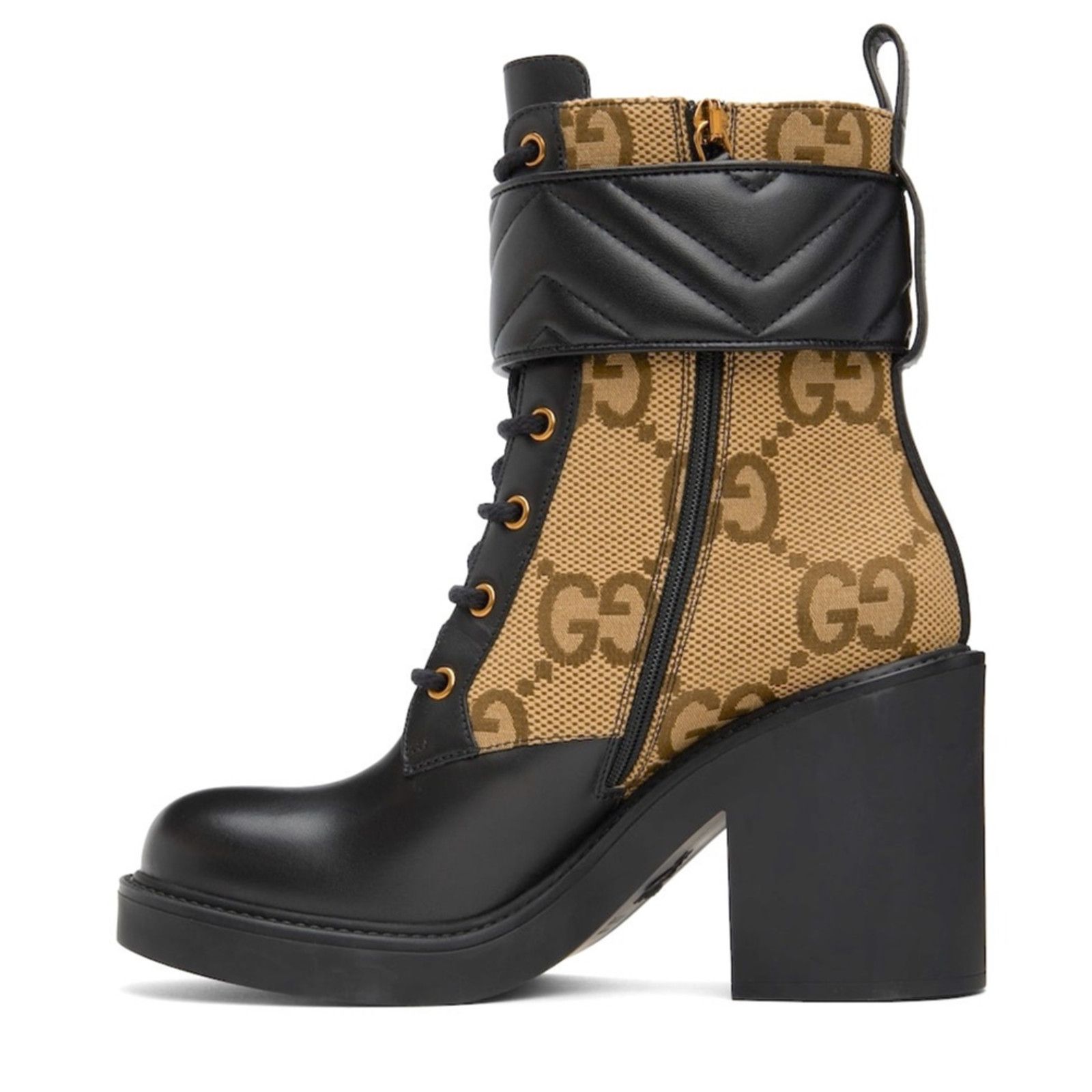Gucci Gucci Beige Black GG Marmont Combat Ankle Boots Canvas 37.5 Size US 7.5 / IT 37.5 - 4 Thumbnail