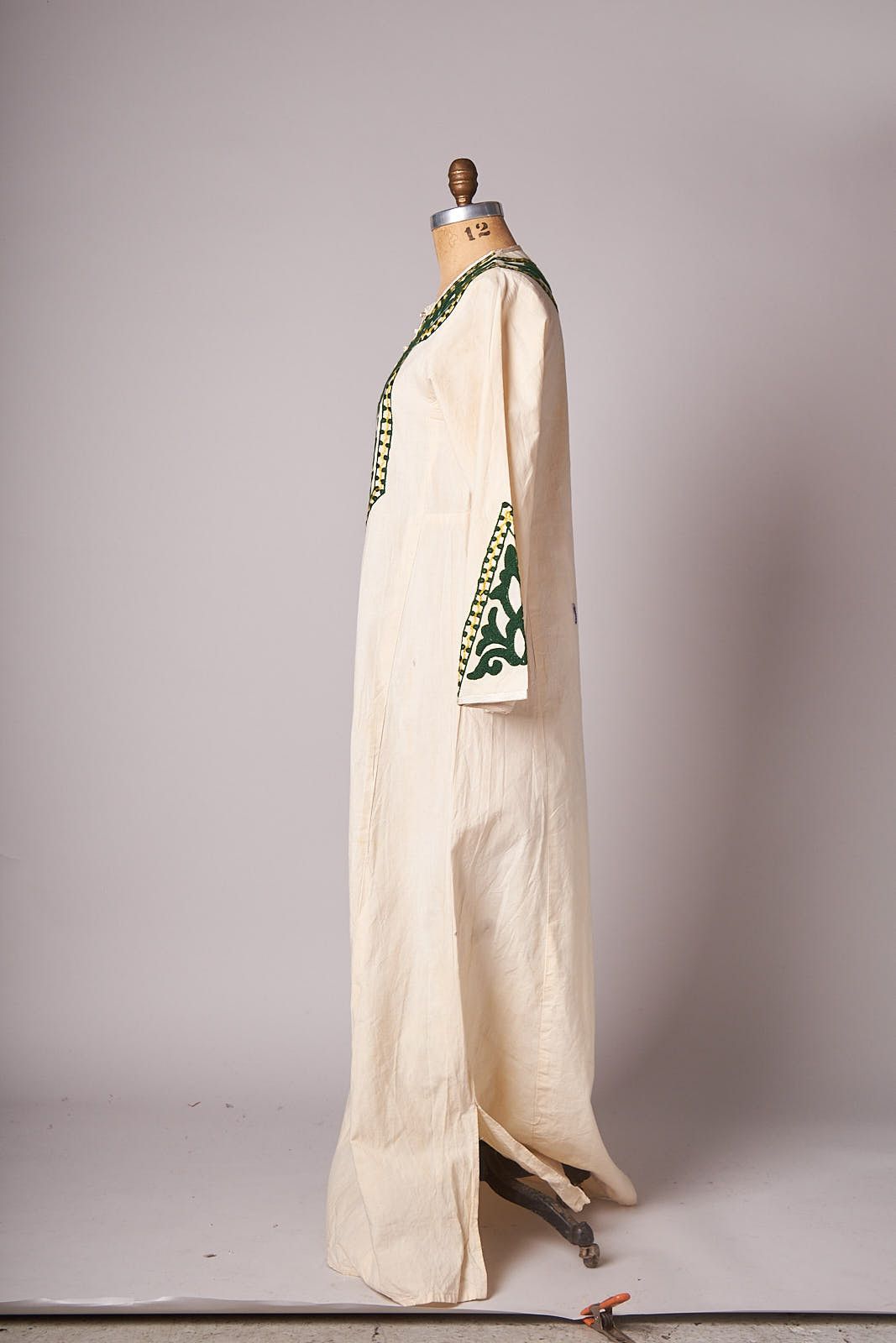 Vintage 1970s Cream Cord Embroidered Maxi Caftan Dress Size ONE SIZE - 2 Thumbnail