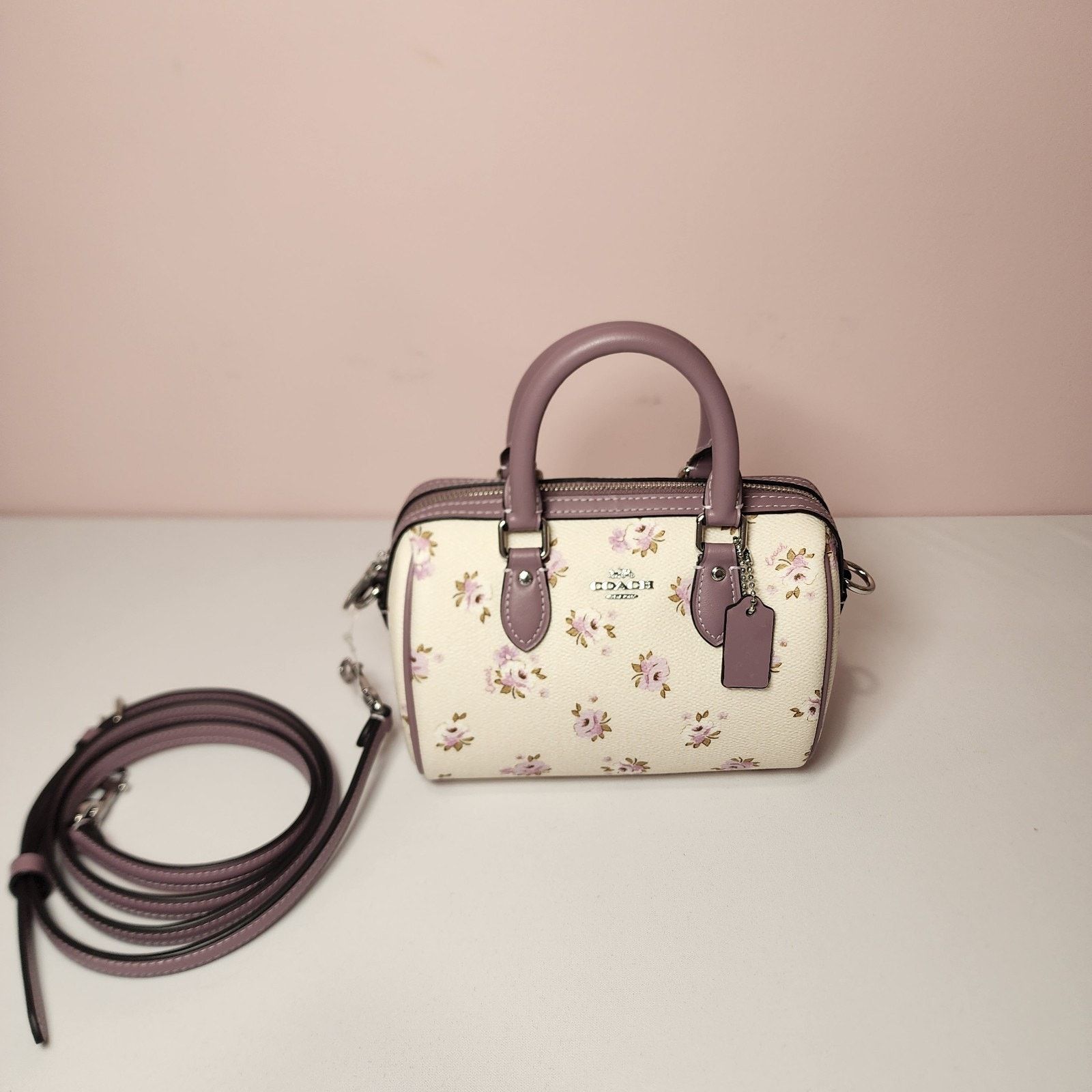 Coach NWT Coach CAL69 Mini Rowan Crossbody Bag Floral Print Purple Size ONE SIZE - 1 Thumbnail
