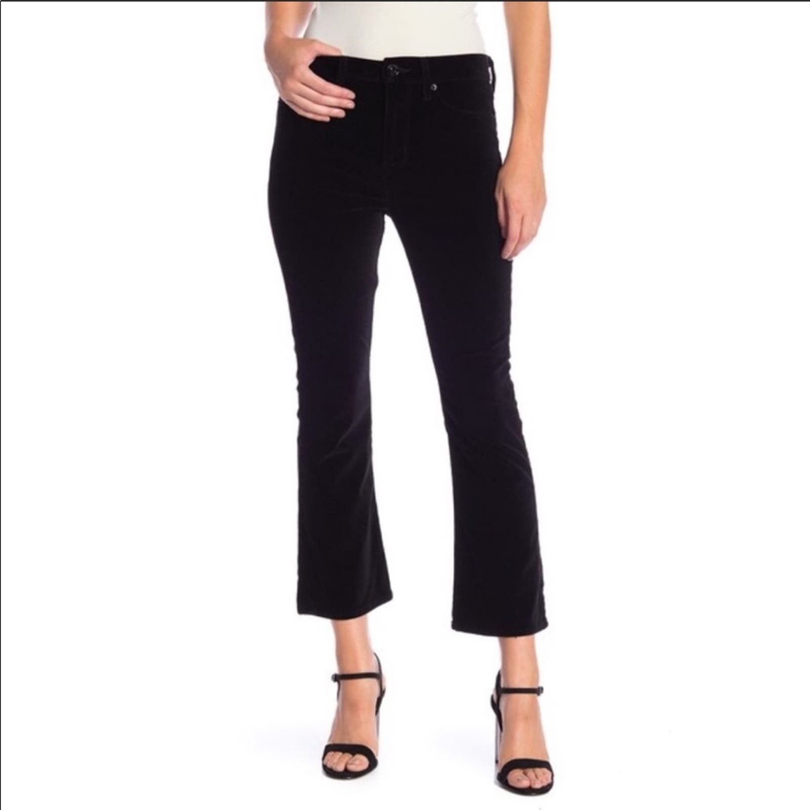 image of New Hudson Navy Velvet High Rise Boot Cut Kick Flare Pants in Blue, Women's (Size 31)