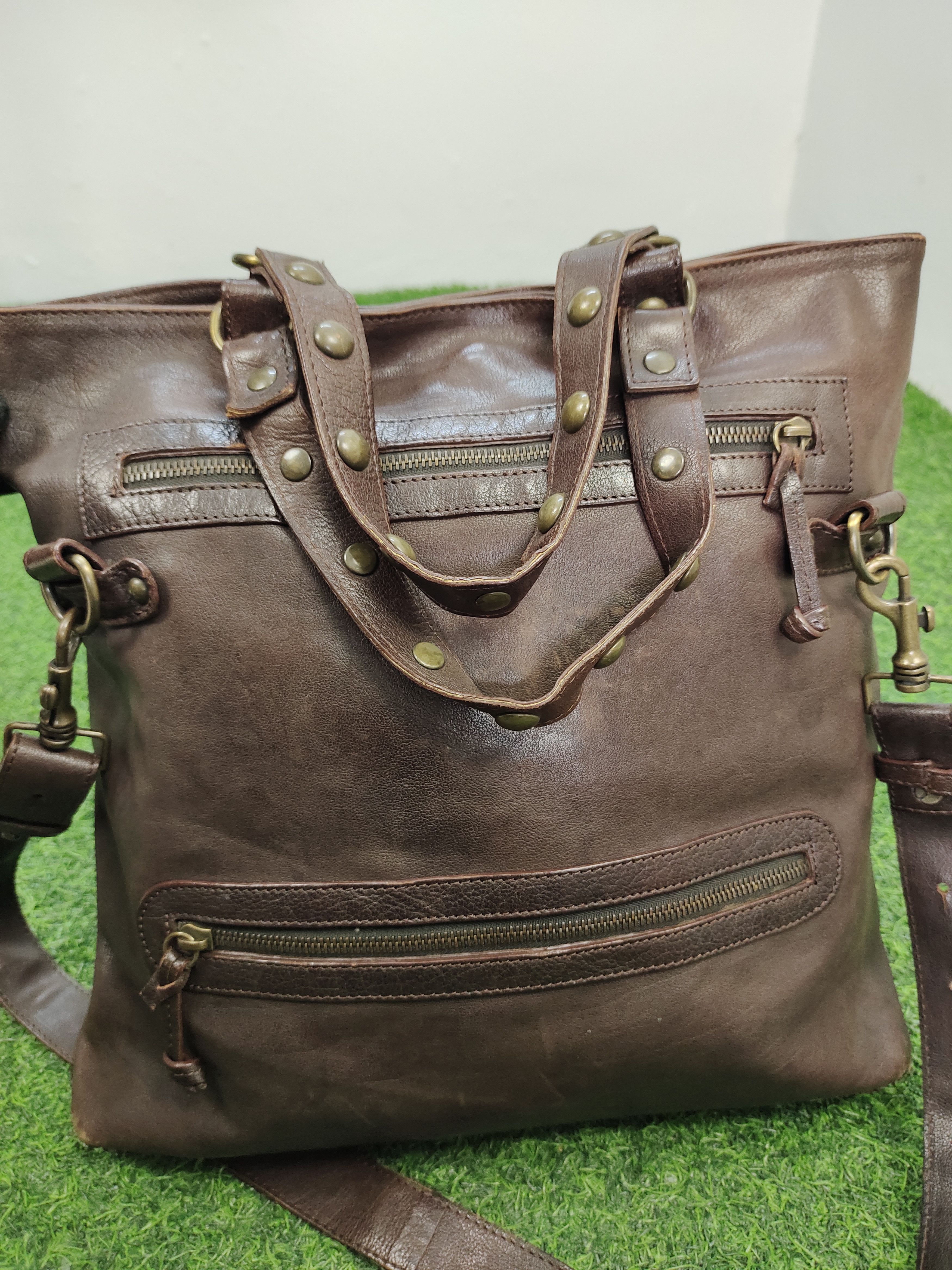 Vintage Via Repubblica Italy Patina Full Leather 2 Way Bag
