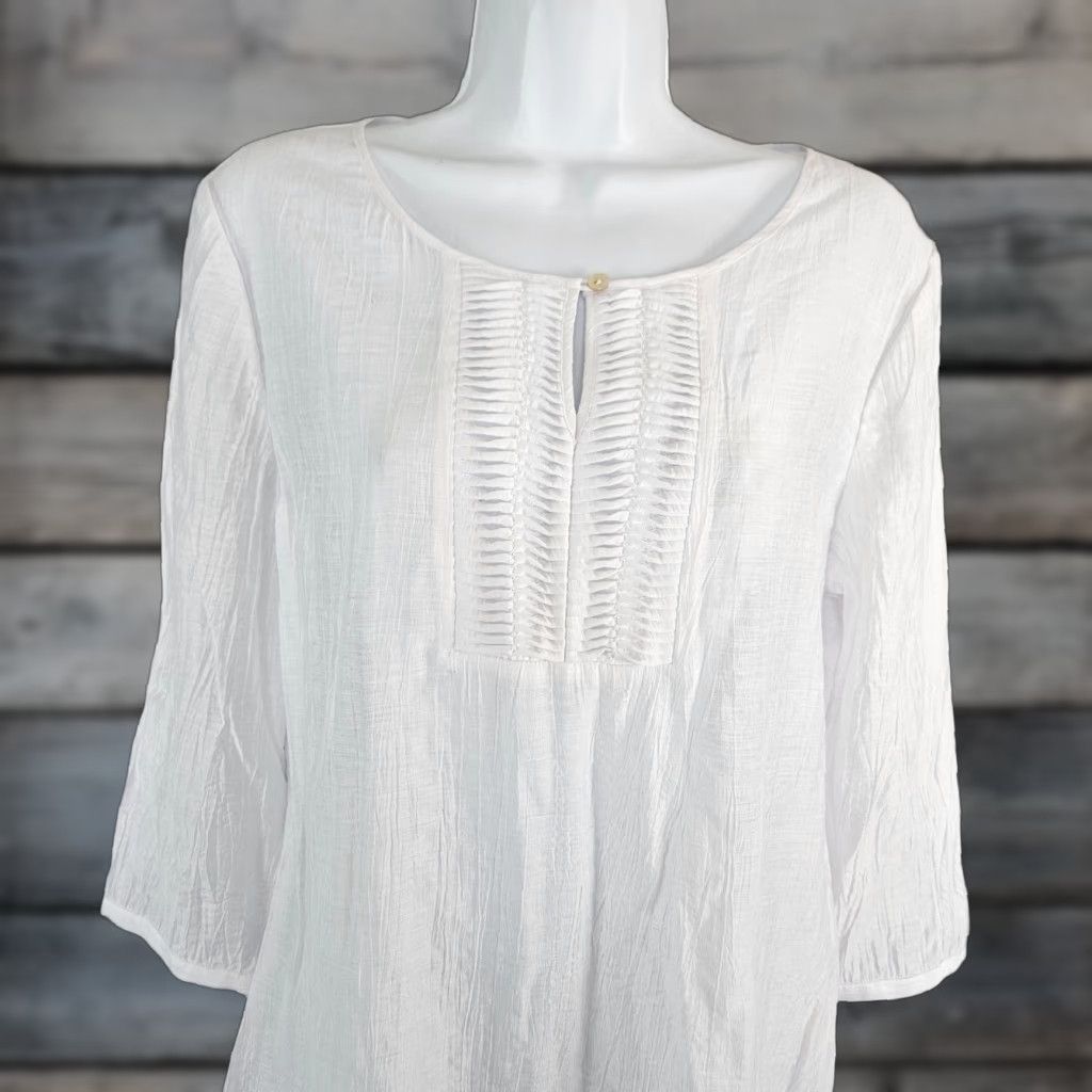 Vintage Chico's Womens Blouse Shirt Small White 3/4 Sleeve Rayon Nylon Semi Sheer Casual Summer Spring Fall Womens Size S / US 4 / IT 40 - 1 Thumbnail