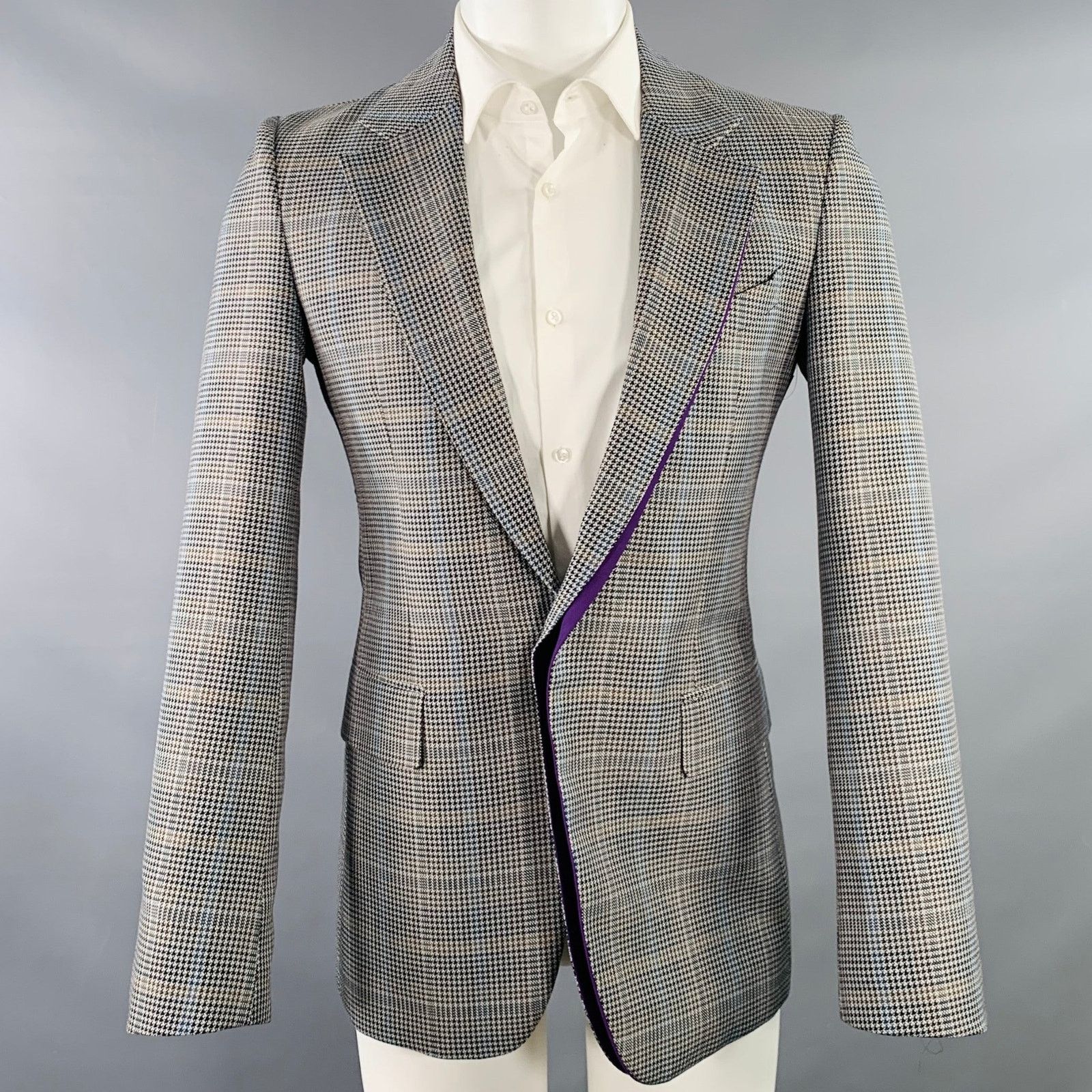 Givenchy Grey Black Purple Plaid Contrast Trim Wool Blend Sport Coat Size 38R - 1 Thumbnail
