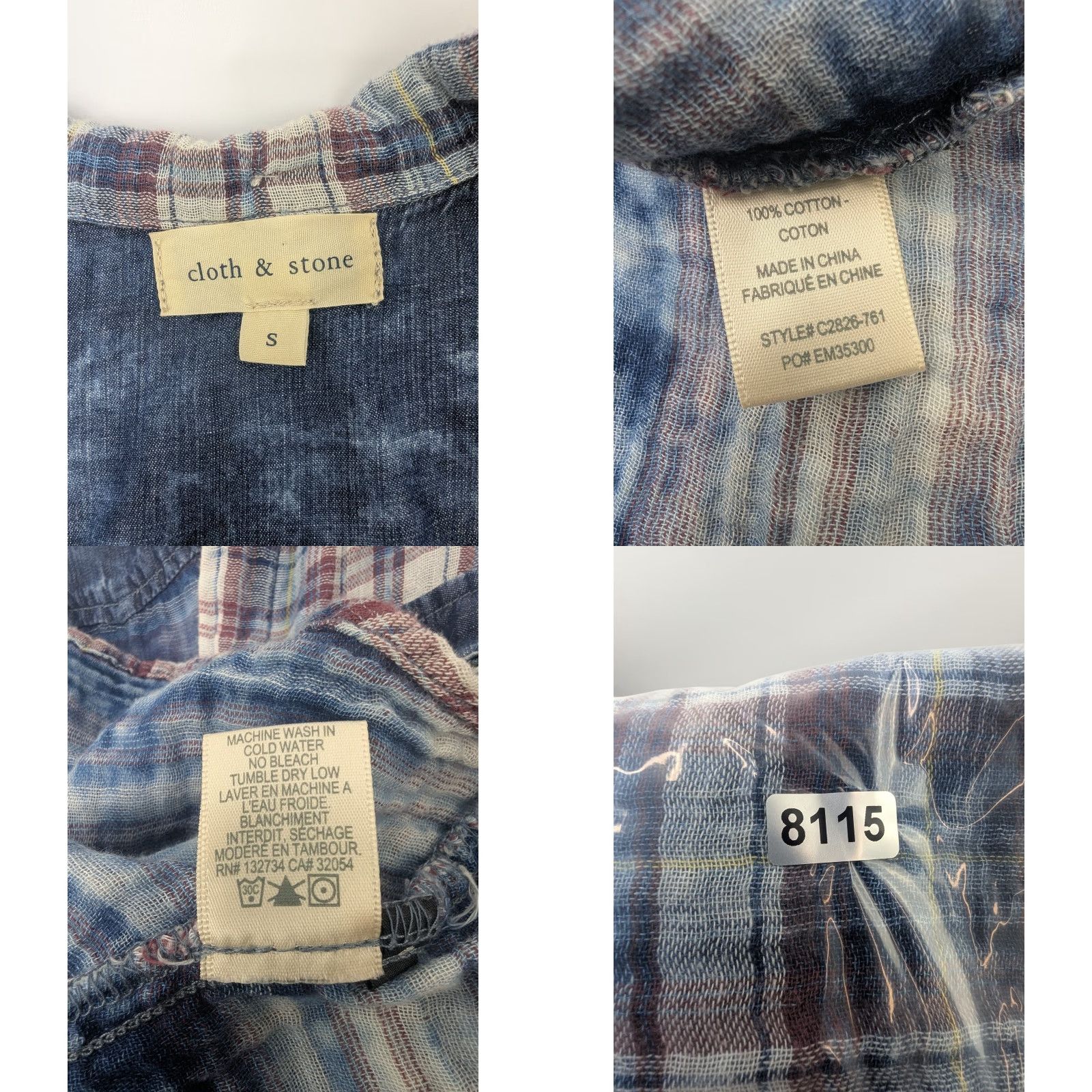 CLOT Cloth & Stone Button Shirt Women's S Plaid Blue White Red Western Casual Sleeve Long Sleeve Knit 100% Cotton Size S / US 4 / IT 40 - 8 Thumbnail