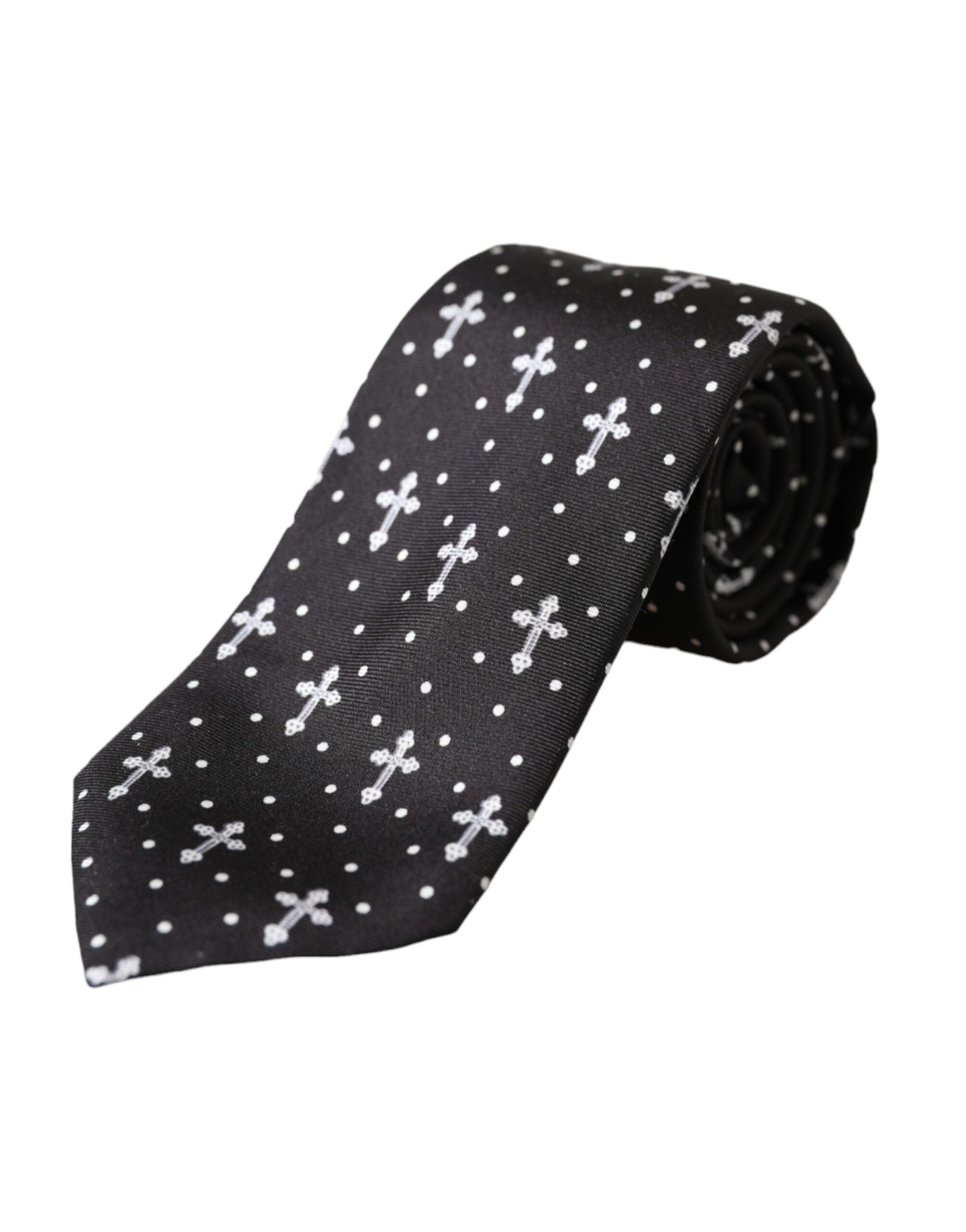 Dolce & Gabbana Black White Cross Silk Adjustable Men's Tie Size ONE SIZE - 1 Thumbnail
