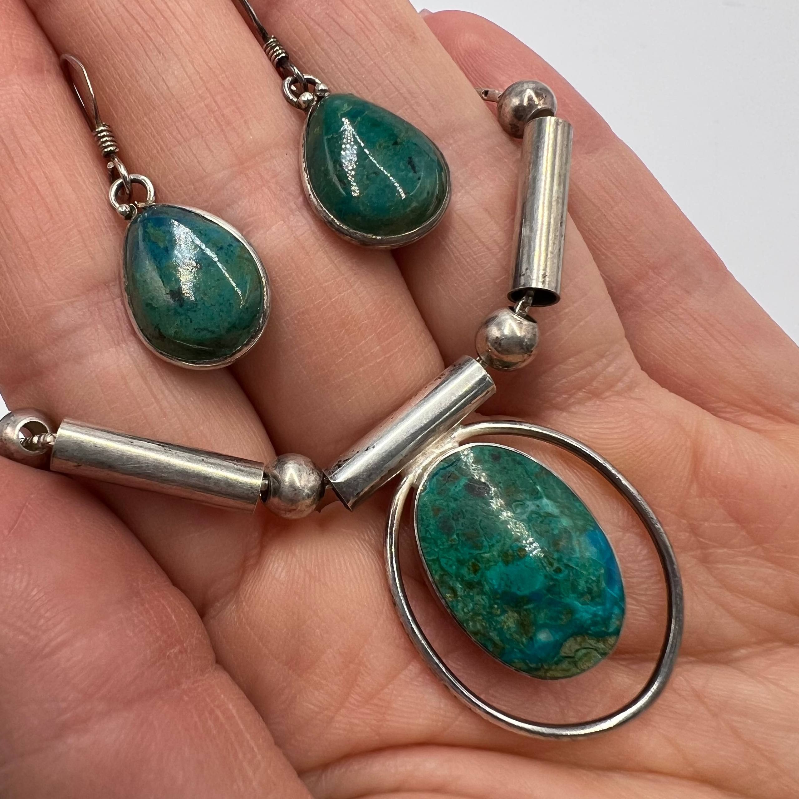 Vintage Sterling Silver 925 Jewelry Necklace Earrings 12g