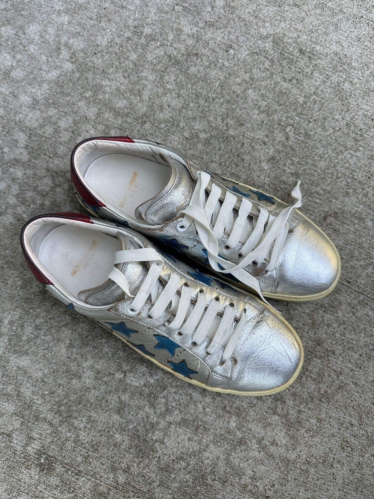 Saint Laurent Paris Silver Star Metallic Court Classic Sneakers Size US 7 / EU 40 - 7 Thumbnail