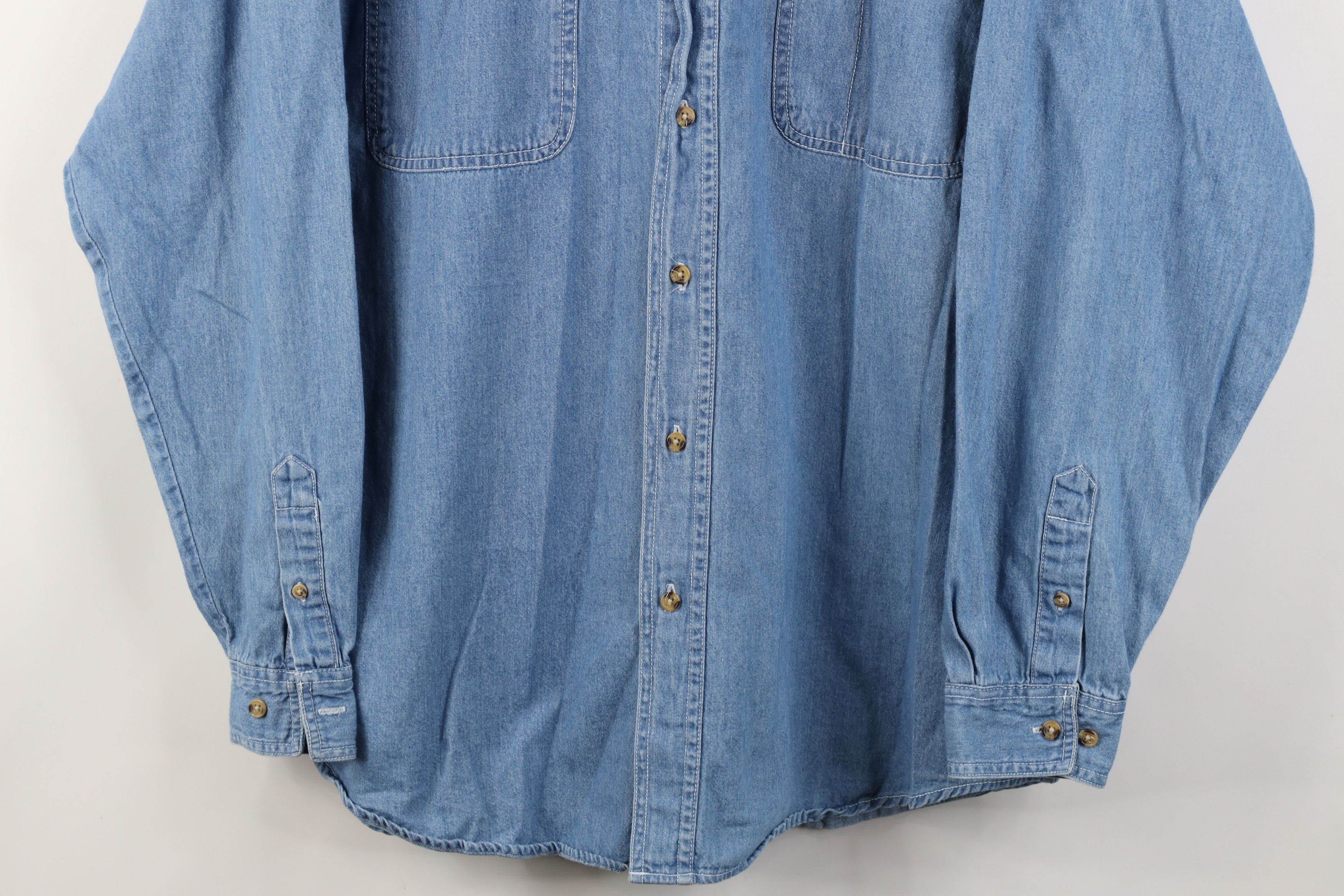 Vintage Vintage 90s Streetwear Band Collared Denim Jean Button Shirt Size US L / EU 52-54 / 3 - 3 Thumbnail