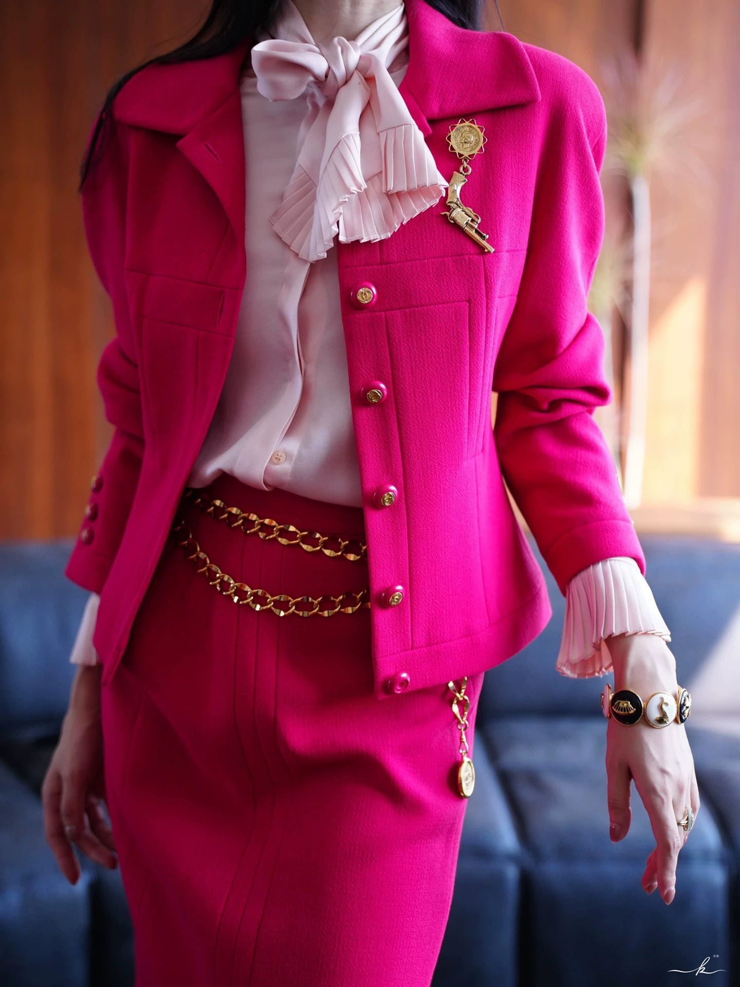 Chanel Chanel Vintage 1990s Women's Peach Pink Wool Suit Skirt Set Size S / US 4 / IT 40 - 6 Thumbnail