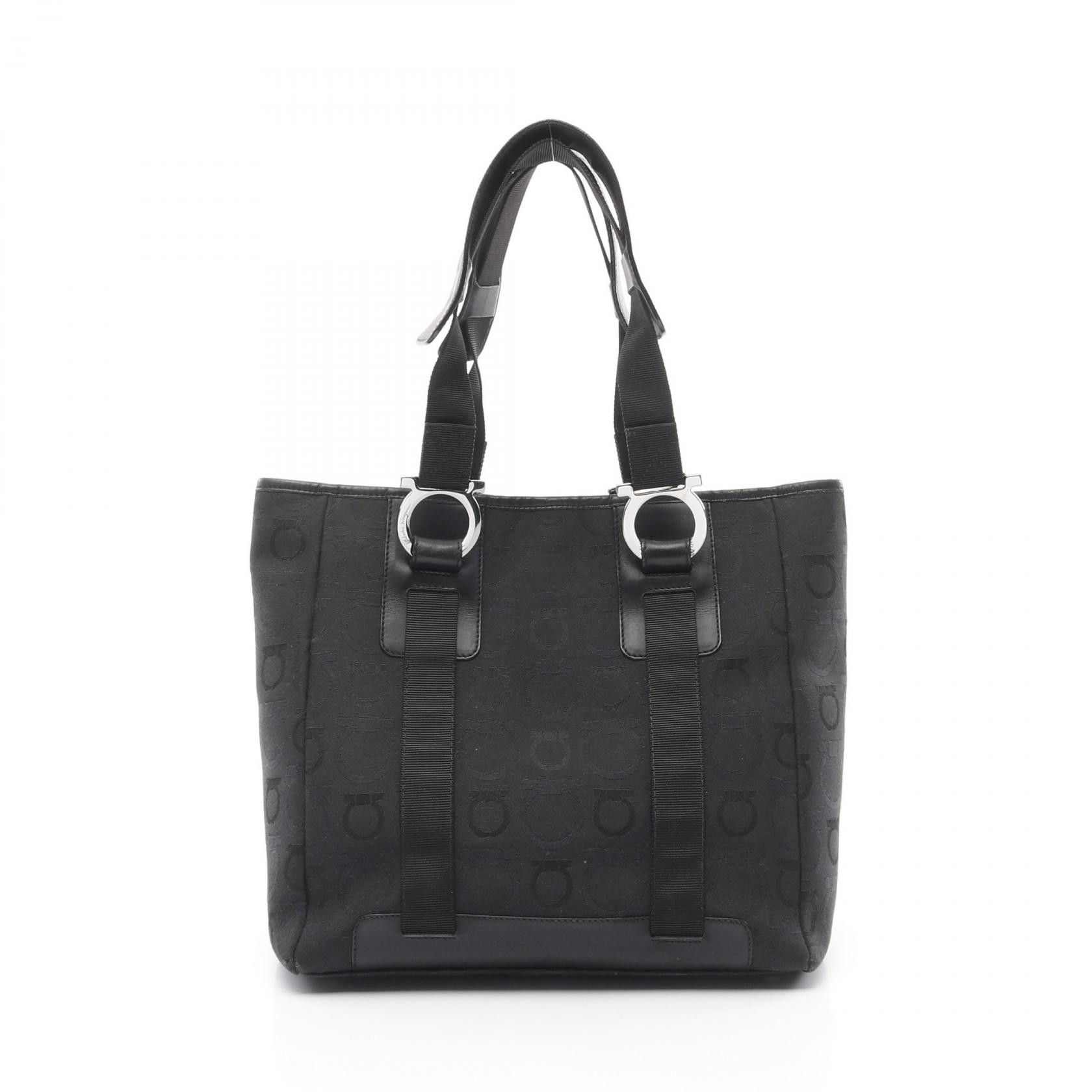 Salvatore Ferragamo Salvatore Ferragamo Gancini Canvas Leather Tote Bag Canvas Tote Bag 21 5373 in Black, Women's