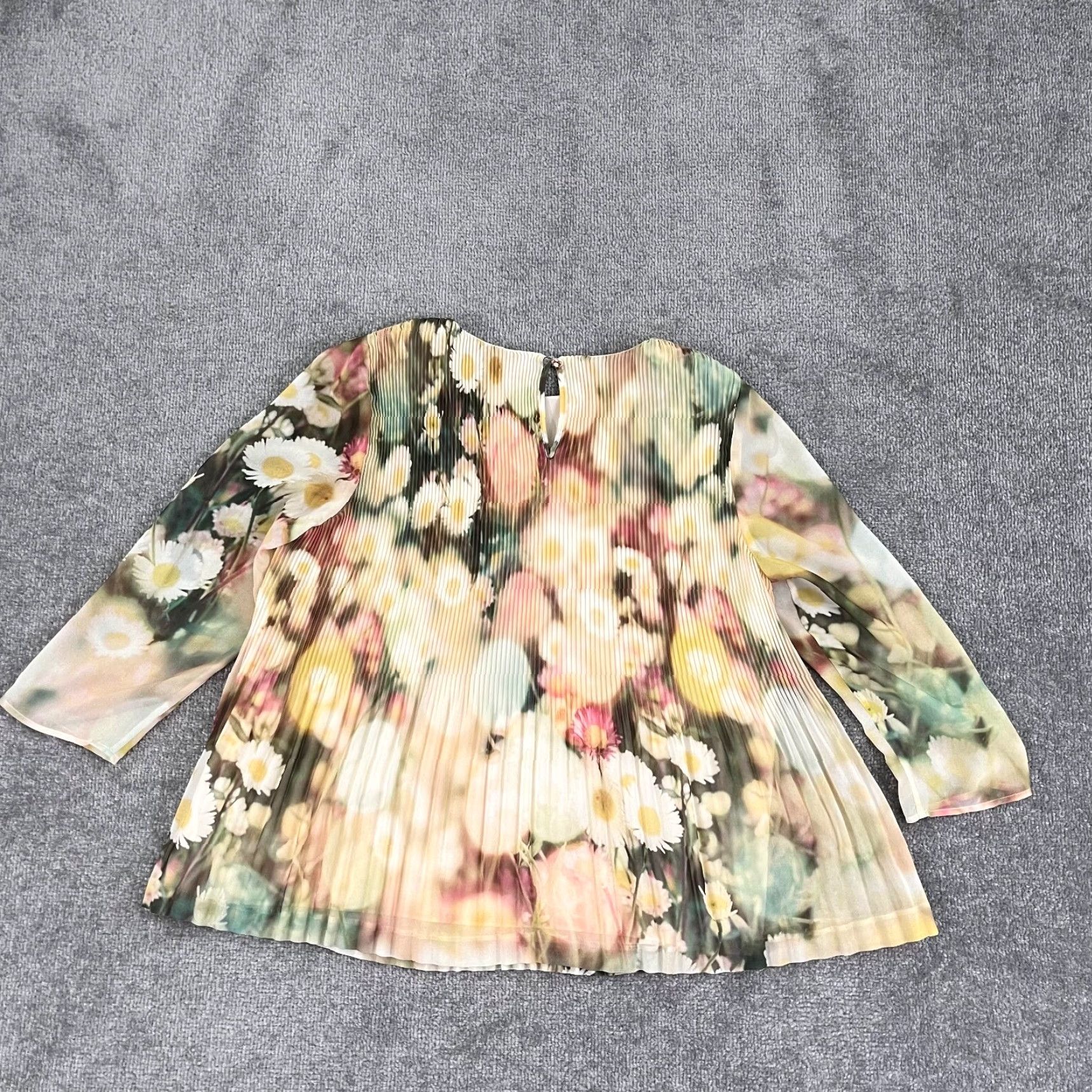Ted Baker TED BAKER Blouse Shirt Womens 3 US 6-8 Accordion Pleated Daisy Floral Sheer Multicolor 3/4 Sleeve Size XS / US 0-2 / IT 36-38 - 7 Thumbnail