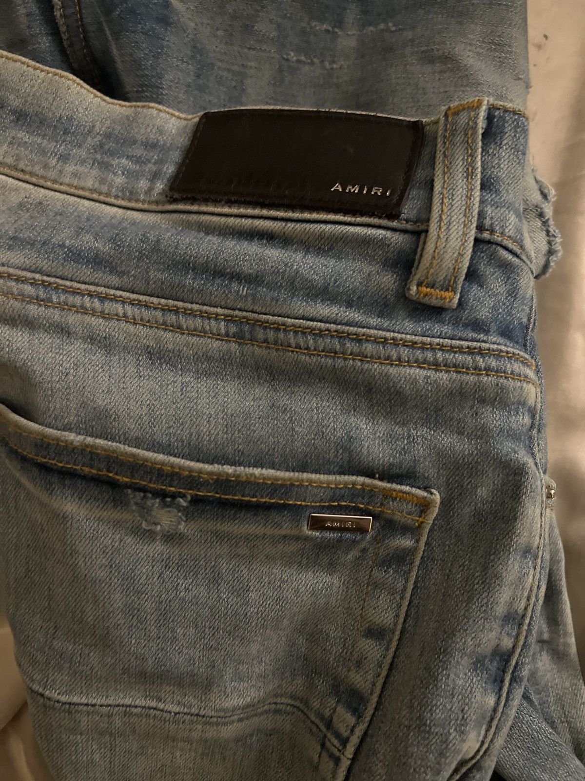 Amiri Amiri Old English Leather Logo Clay Indigo Denim Jeans Size US 34 / EU 50 - 3 Thumbnail