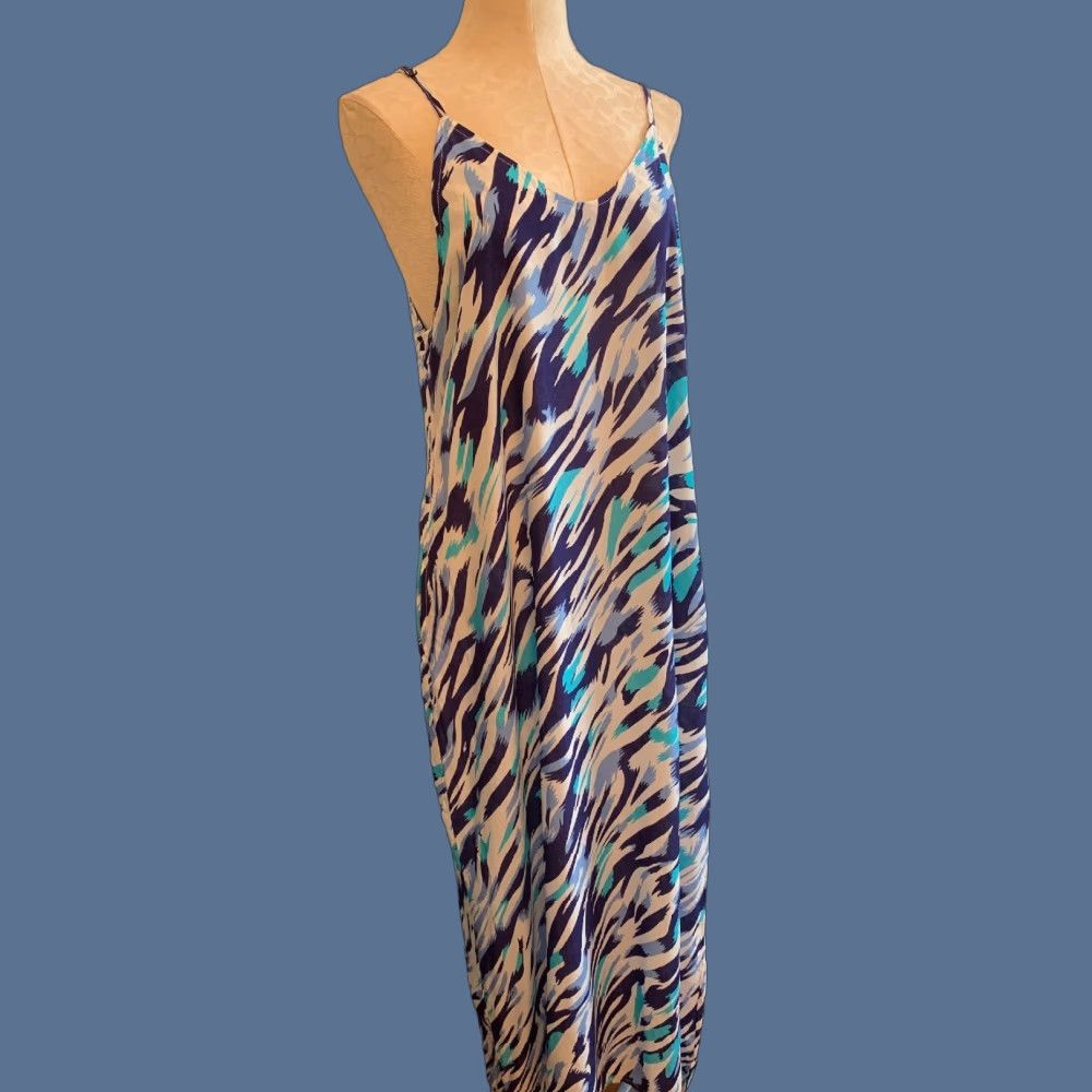 Vintage Auxo Midi Dress Pockets White Purple Sundress Adjustable Strap Medium Womens Size M / US 6-8 / IT 42-44 - 1 Thumbnail