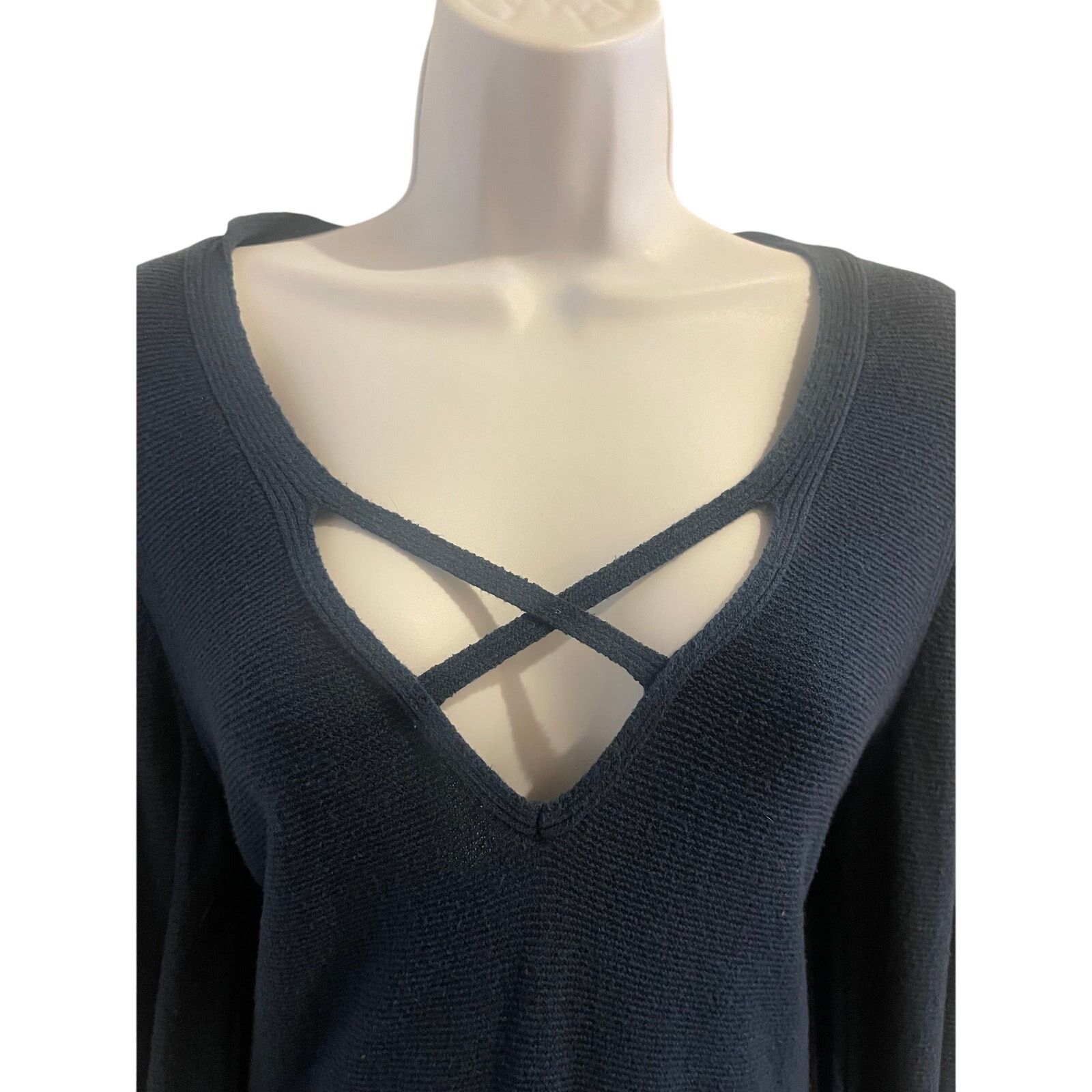 Free People FREE PEOPLE Navy Crisscross Knit Dress Tunic Size M / US 6-8 / IT 42-44 - 3 Thumbnail