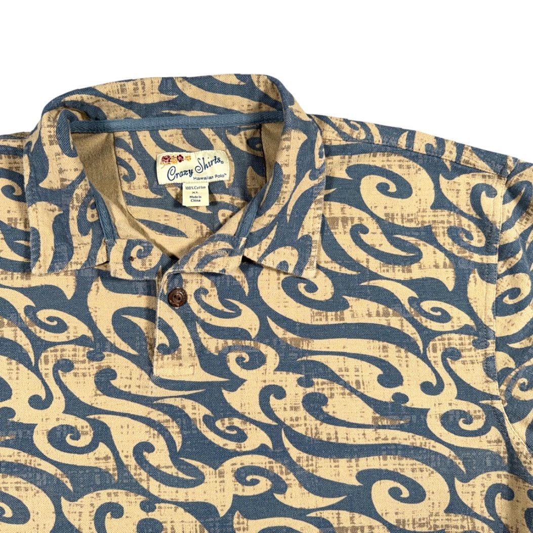 Vintage VINTAGE Crazy Shirts Polo Adult LARGE Brown Blue Tribal Wave Hawaiian Aloha Y2K Mens Polo Shirt XL Graphic Print 90s Size US L / EU 52-54 / 3 - 2 Thumbnail