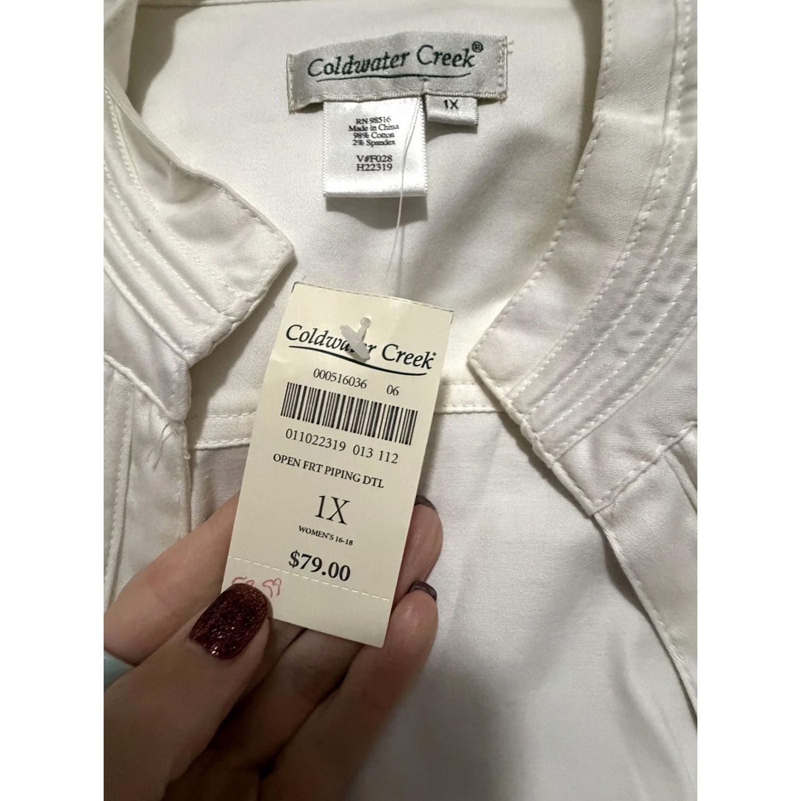 Coldwater Creek Coldwater Creek Womens Plus Size Jacket White Cotton Twill Open Front Piping Detail Size XL / US 12-14 / IT 48-50 - 4 Thumbnail