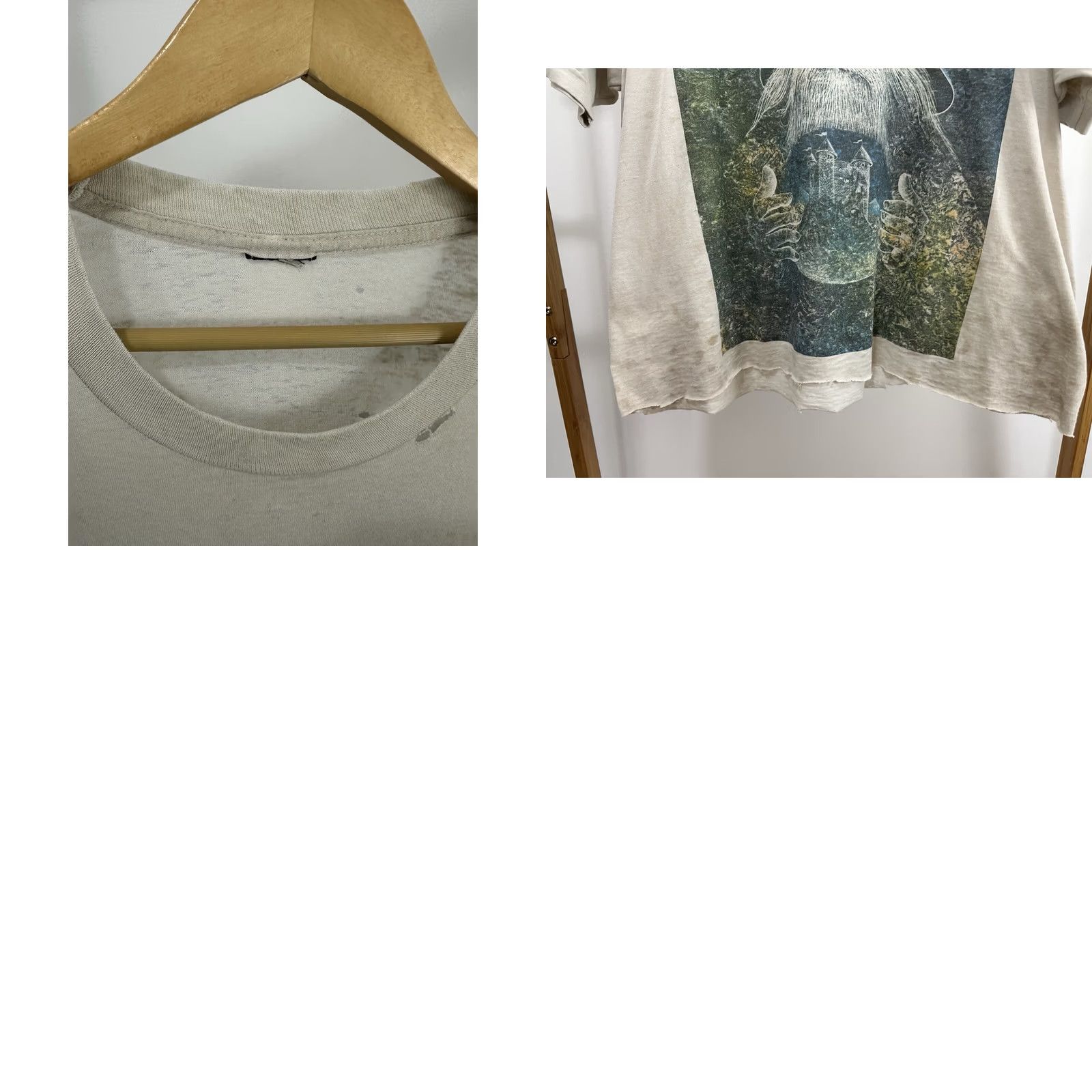 Vintage VTG Wizard Gandalf Renaissance Festival Paper Thin Burnout Worn Boxy T-Shirt XL Cream Mens Short Sleeve Cropped Distressed 90s Theme Shirt Size US XL / EU 56 / 4 - 8 Thumbnail