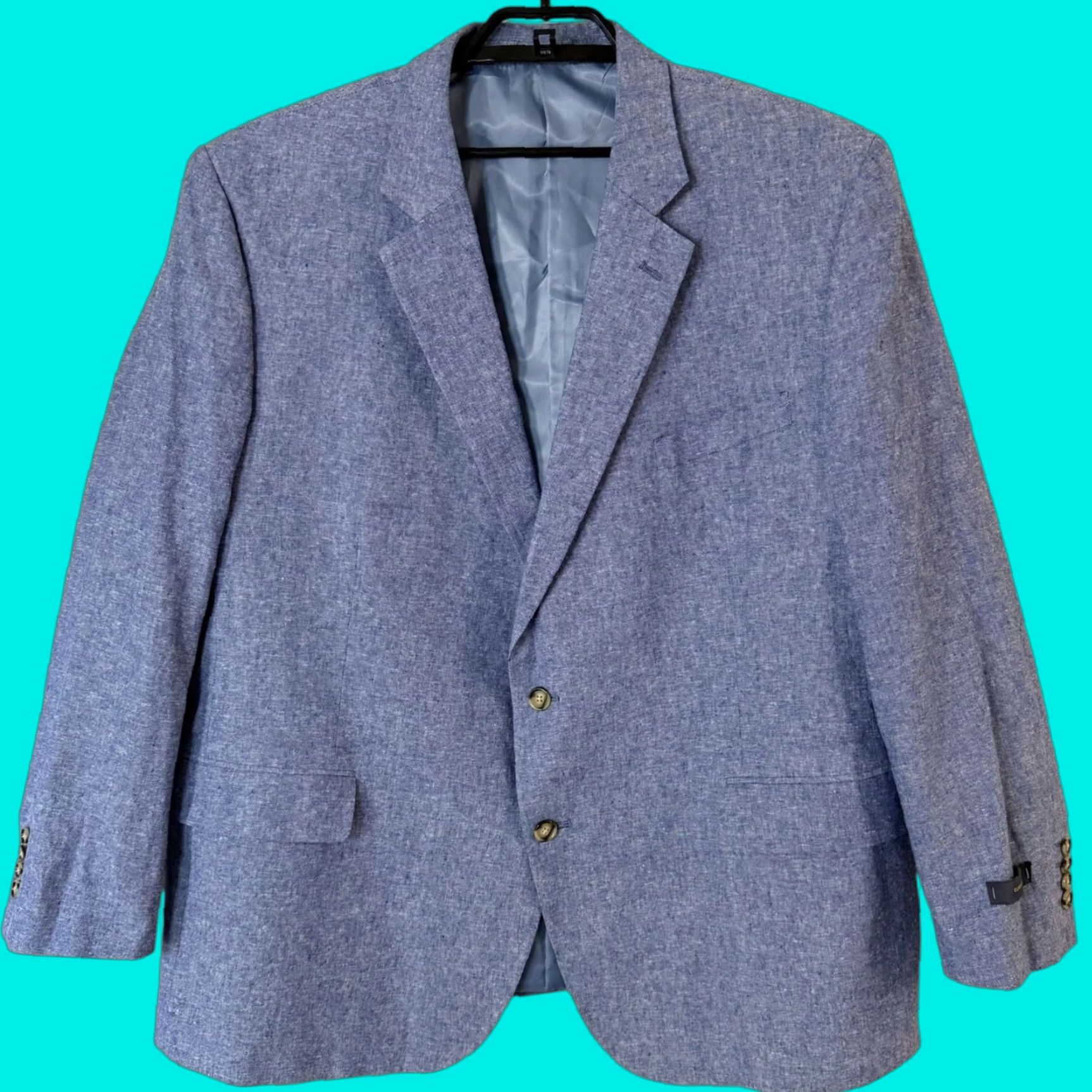 Stafford Signature Linen Sport Coat Blazer Jacket Blue Men 52R Classic Fit
