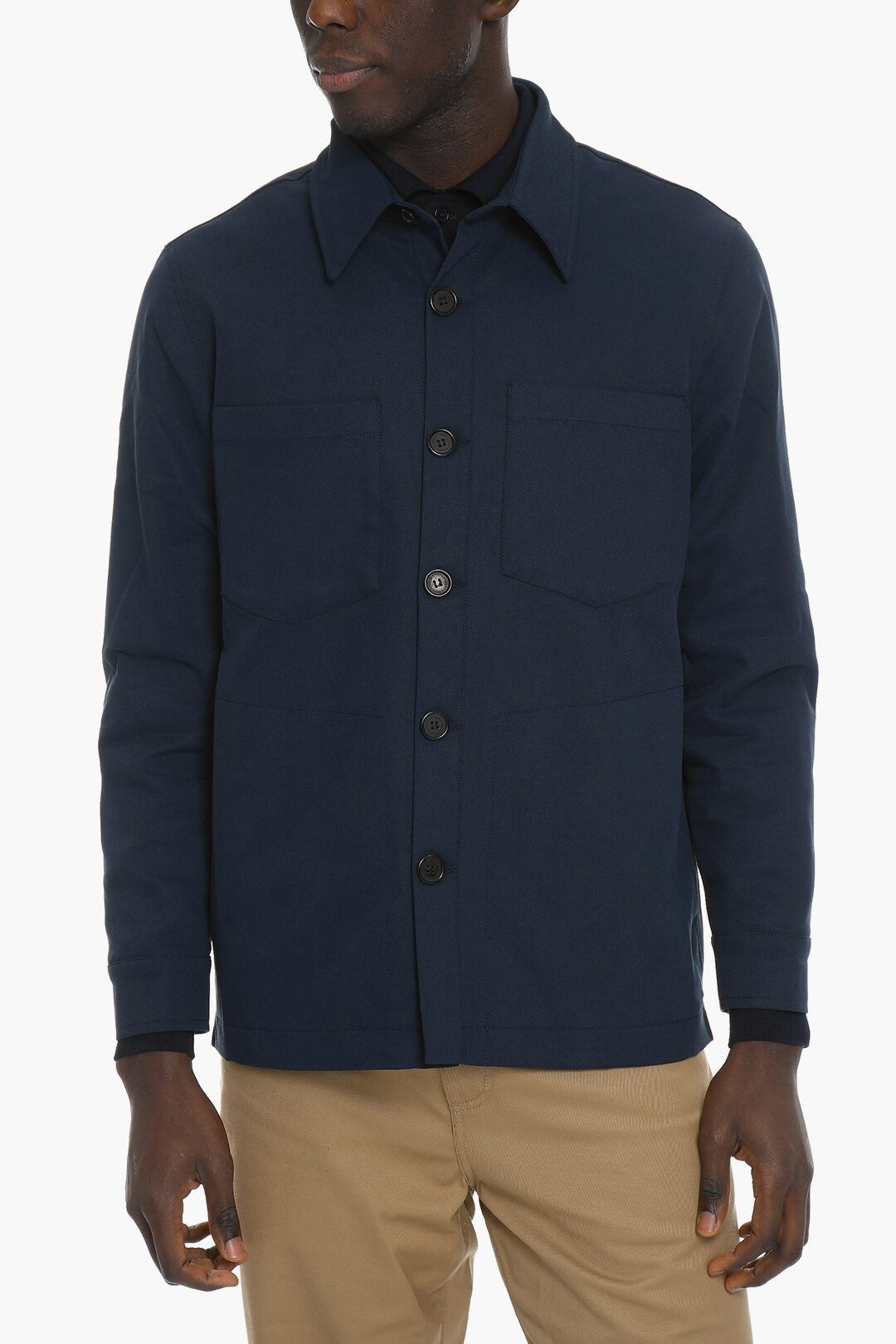 image of Department 5 Og1Mm0424 Double-Breast Pockets Twill Folli Overshirt Blue, Men's (Size Medium)