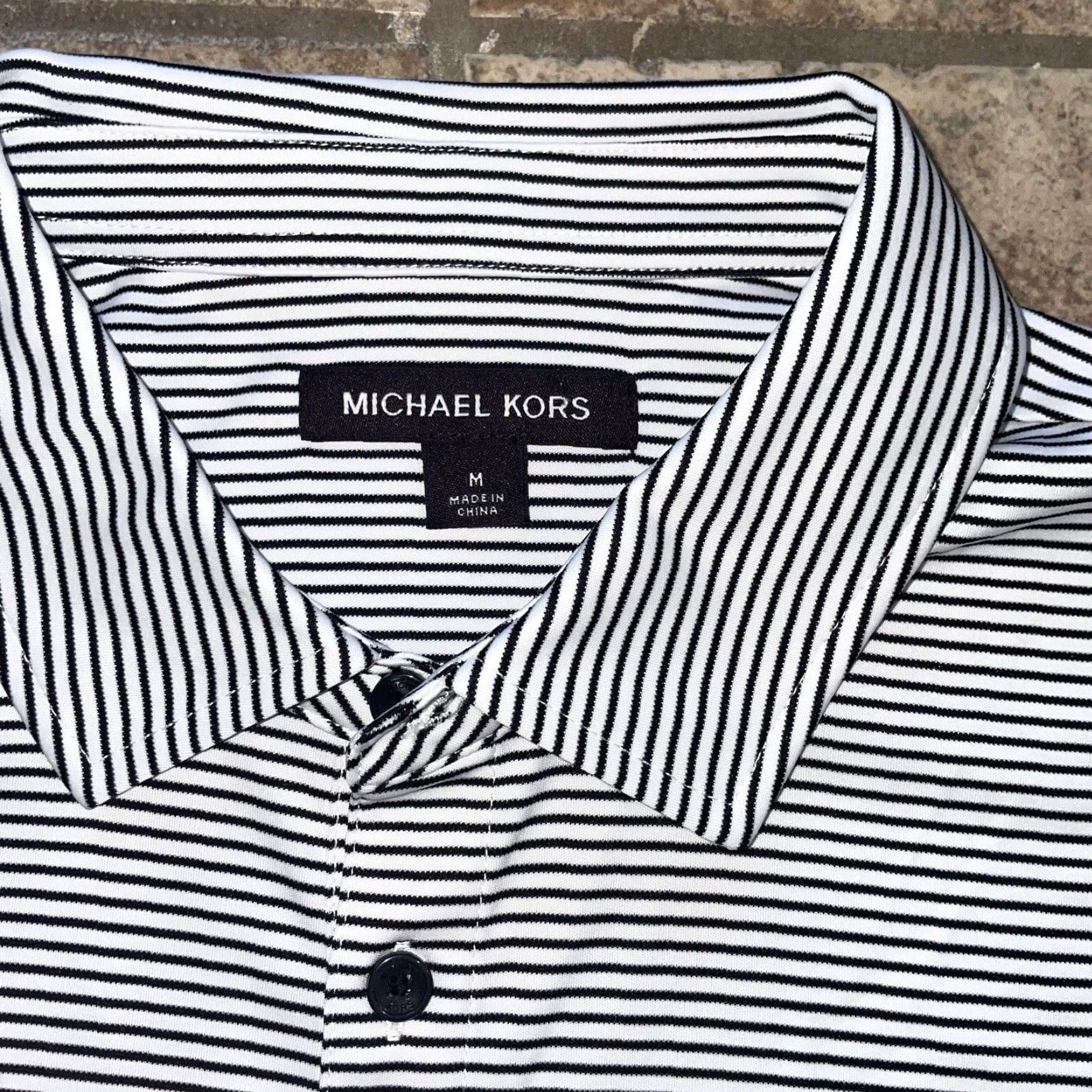 Michael Kors Michael Kors Big Logo Striped Polo Shirt Mens White Medium Size US M / EU 48-50 / 2 - 2 Thumbnail