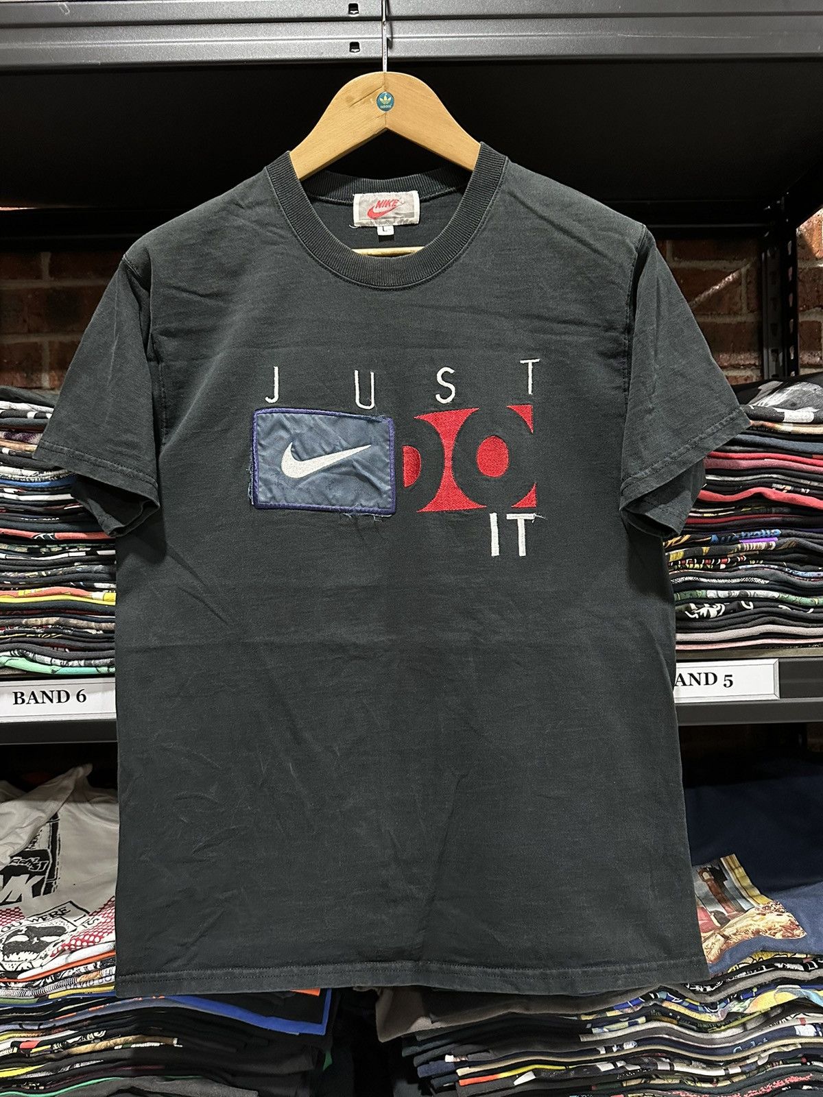 Nike × Vintage Vintage 90s Nike Just Do It Embroidered logo Faded Tee Size US L / EU 52-54 / 3 - 1 Thumbnail