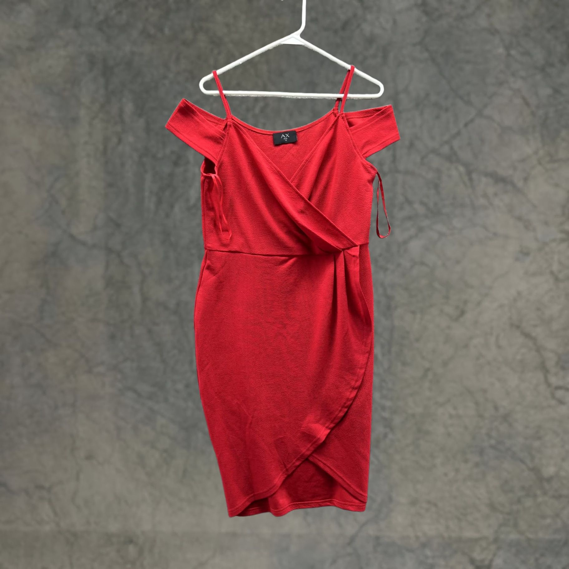 Vintage AX Paris Dress Womens 16 Red Off Shoulder Wrap Bodycon Short Party Cocktail Size 38" / US 16 / IT 52 - 1 Thumbnail